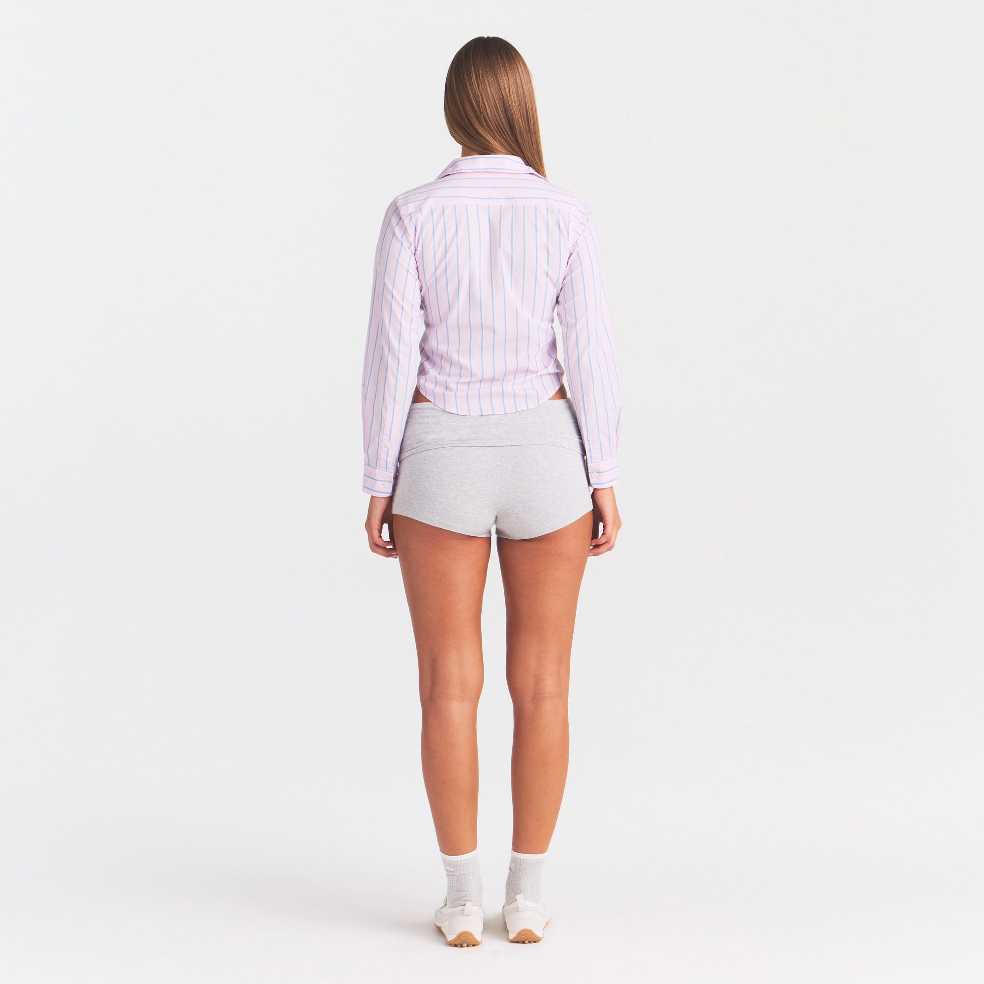 COTTON POPLIN SHRUNKEN BUTTON UP SHIRT | PINK TULLE WIDE STRIPE - Image 4