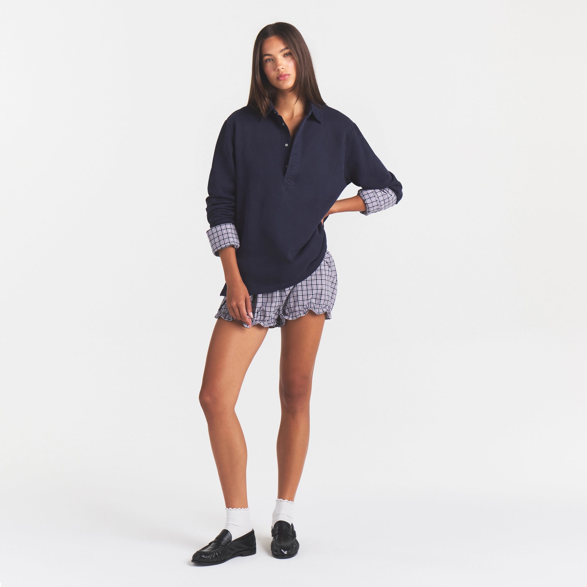 BOYFRIEND FLEECE OVERSIZED POLO | BLUE BLACK - Image 2