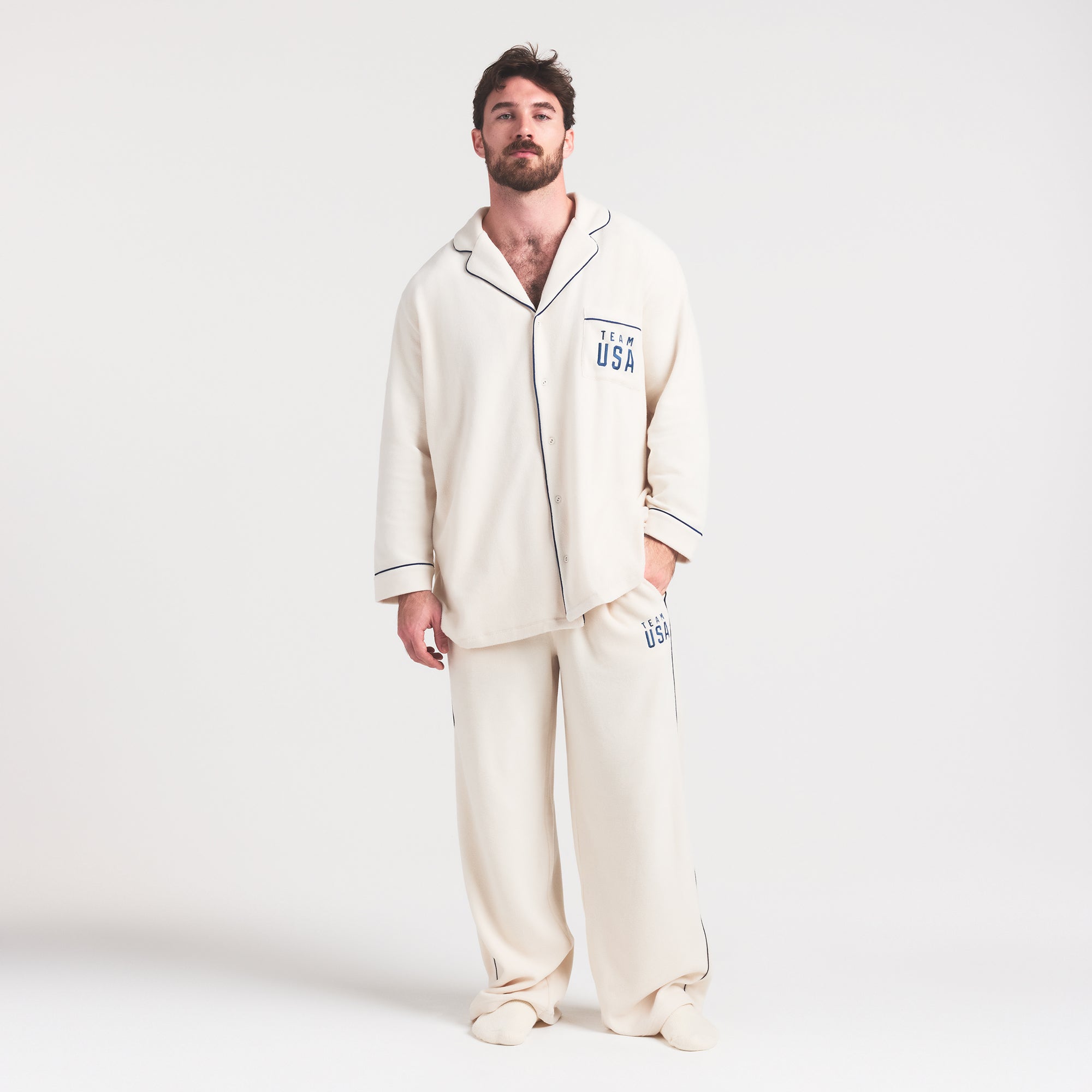 SKIMS FOR TEAM USA FLEECE UNISEX OLYMPIC OVERSIZED SLEEP TOP | ECRU - Image 8