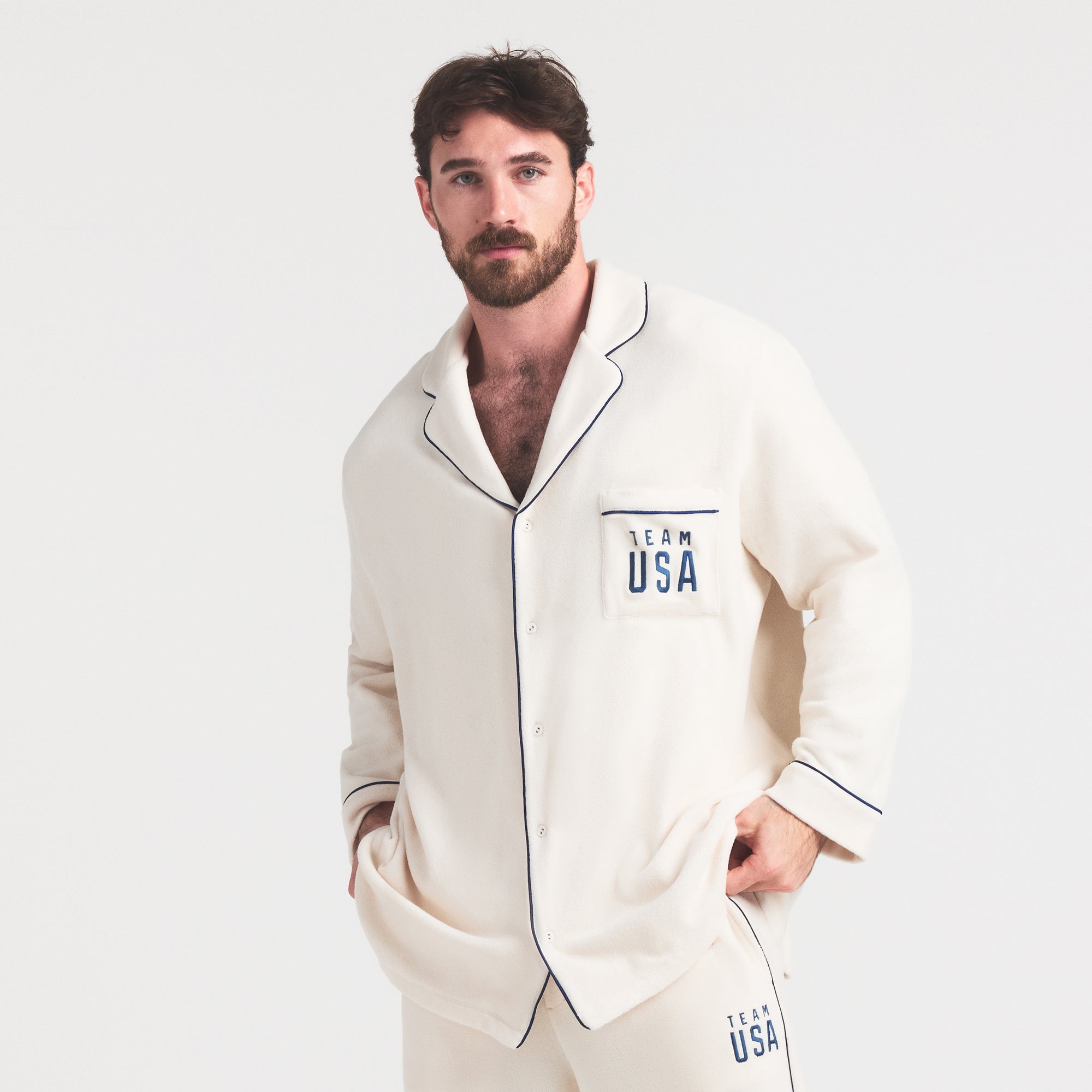 SKIMS FOR TEAM USA FLEECE UNISEX OLYMPIC OVERSIZED SLEEP TOP | ECRU - Image 10