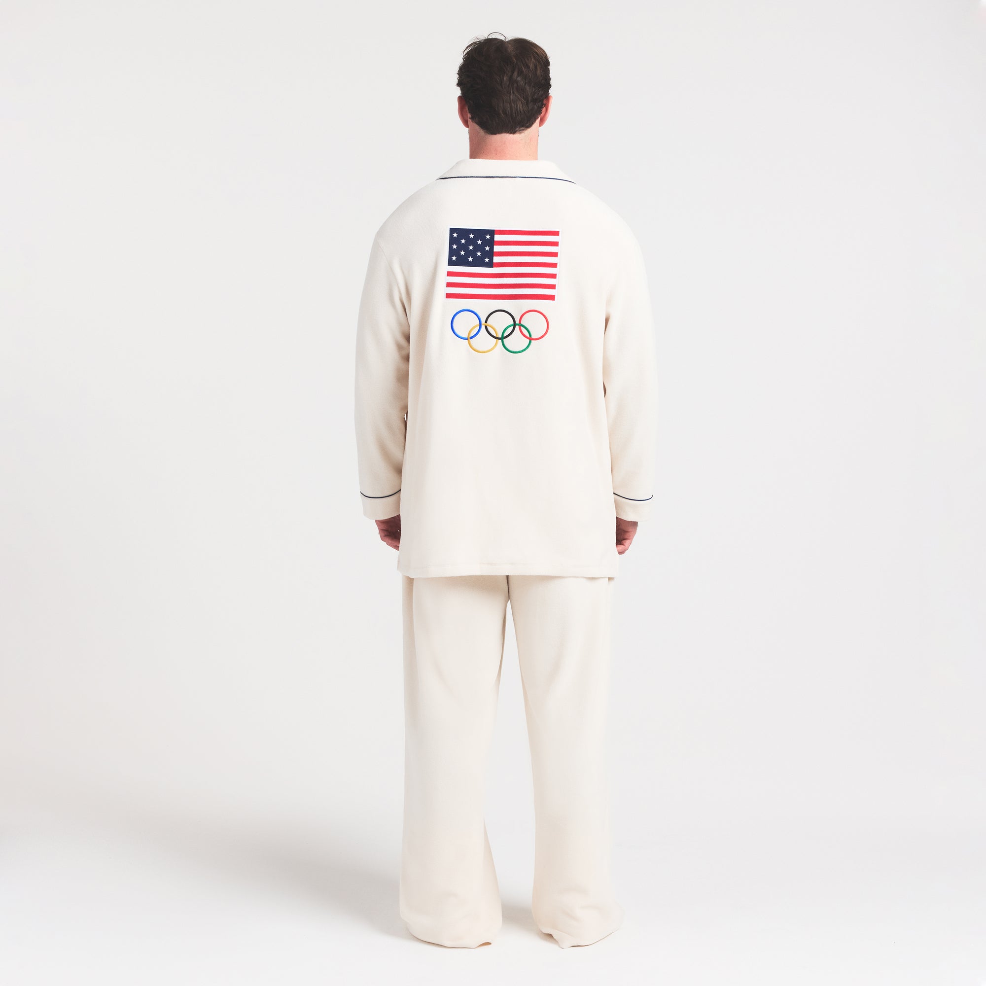 SKIMS FOR TEAM USA FLEECE UNISEX OLYMPIC OVERSIZED SLEEP TOP | ECRU - Image 11