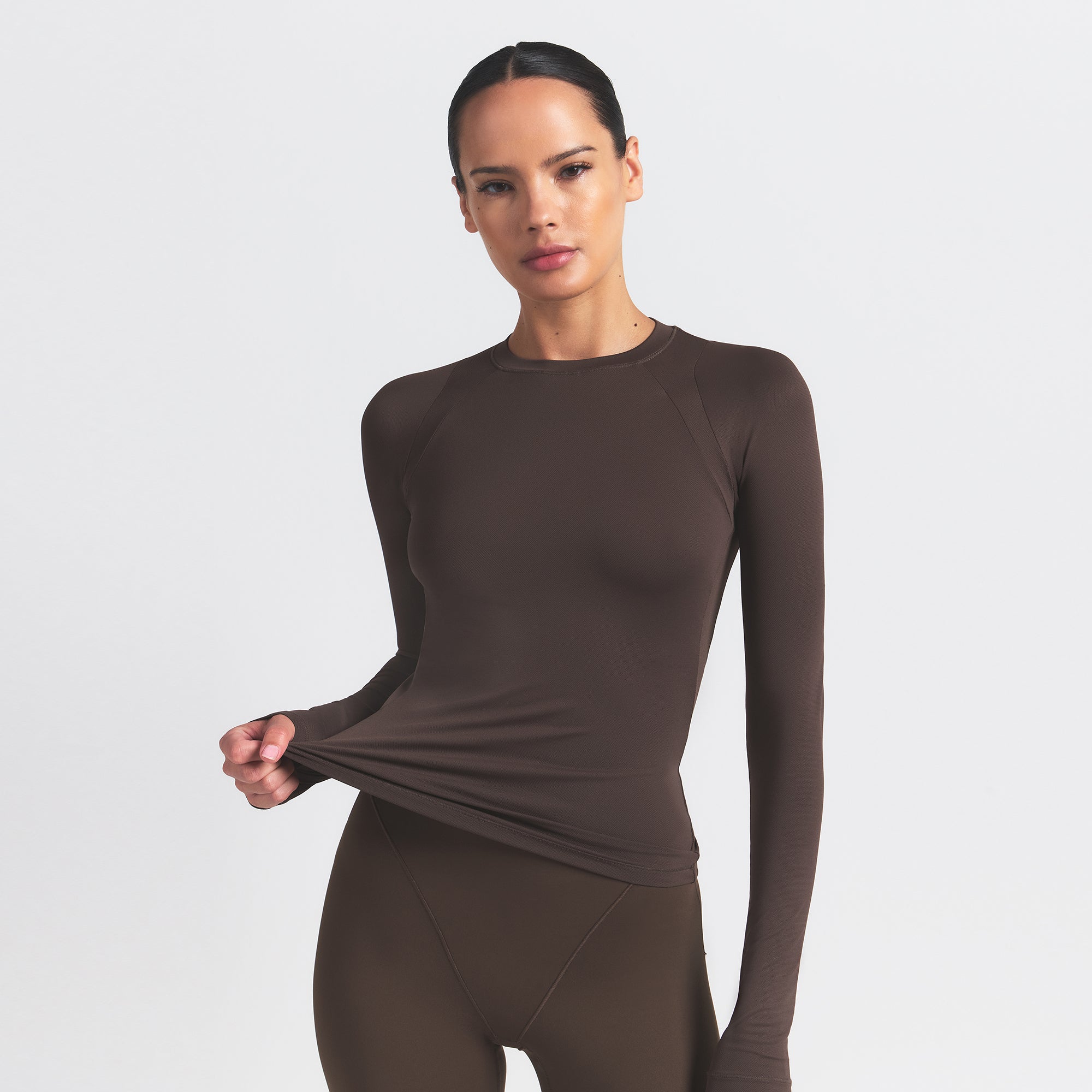 NikeSKIMS AIRY LONG SLEEVE CREW NECK TOP | DARK SEPIA - Image 3