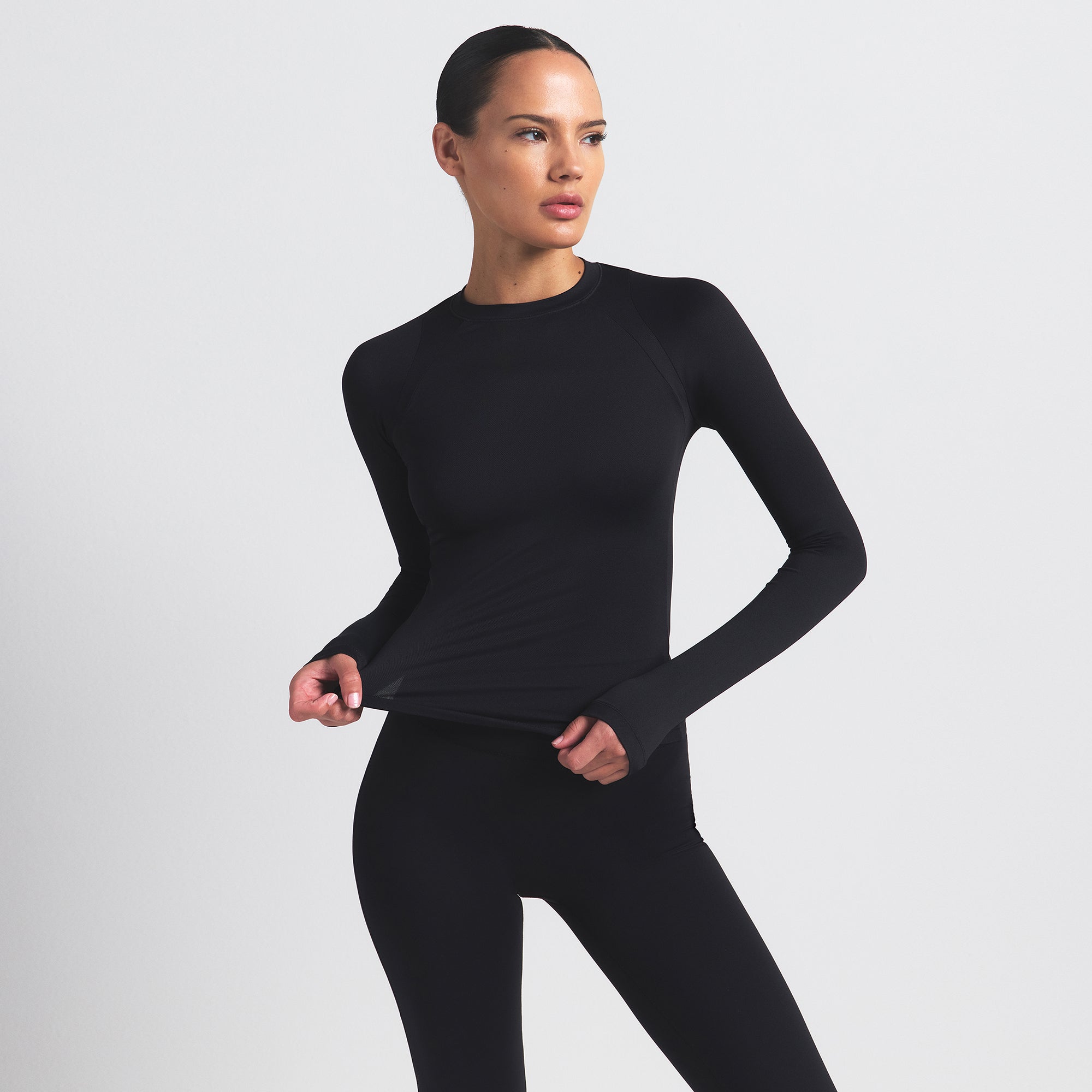 NikeSKIMS AIRY LONG SLEEVE CREW NECK TOP | OBSIDIAN - Image 5
