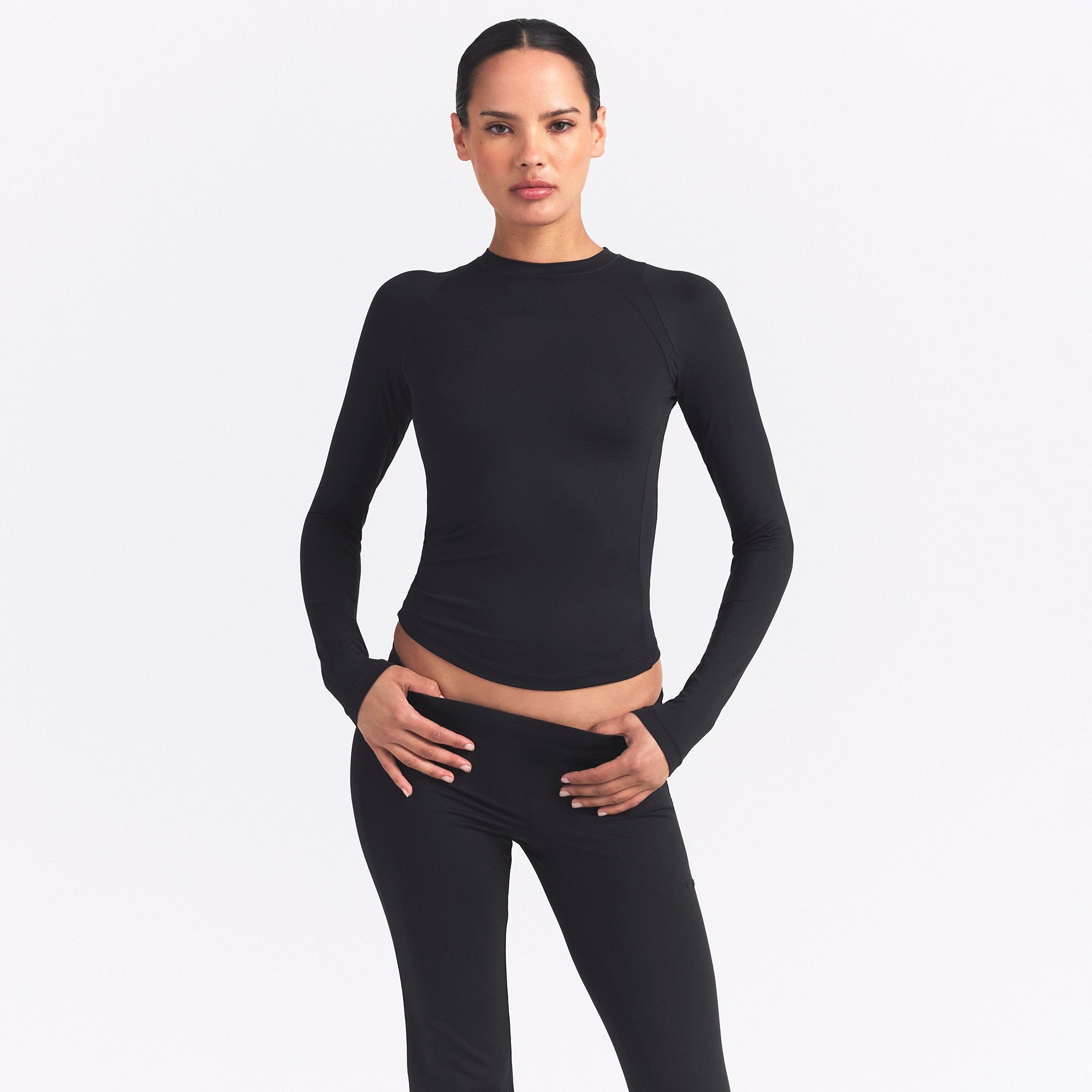 NikeSKIMS AIRY LONG SLEEVE CREW NECK TOP | OBSIDIAN - Image 2