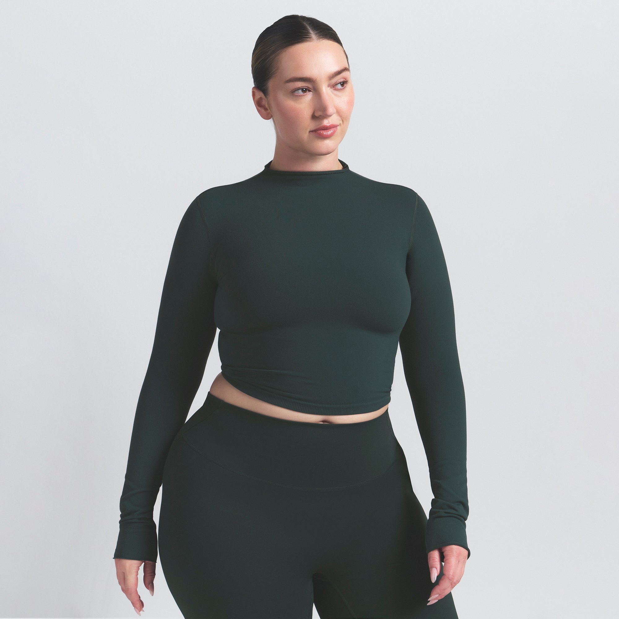 NikeSKIMS VINTAGE SEAMLESS MOCK NECK CROP TOP | DARK TEAL - Image 6