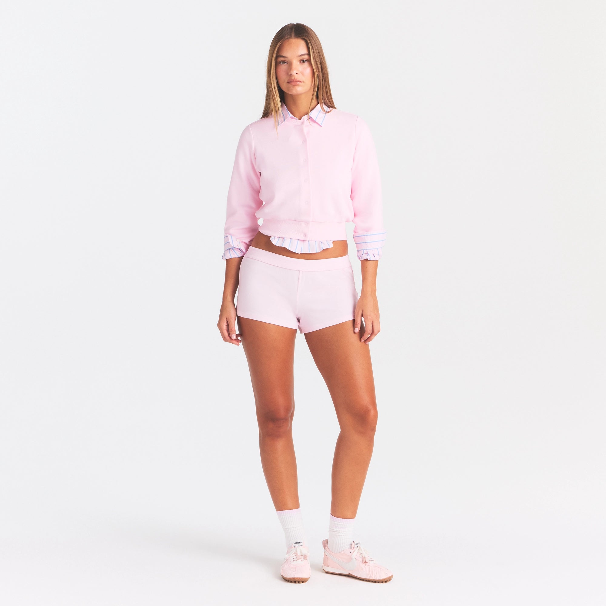 COTTON FLEECE SHRUNKEN CARDIGAN | CHERRY BLOSSOM - Image 2