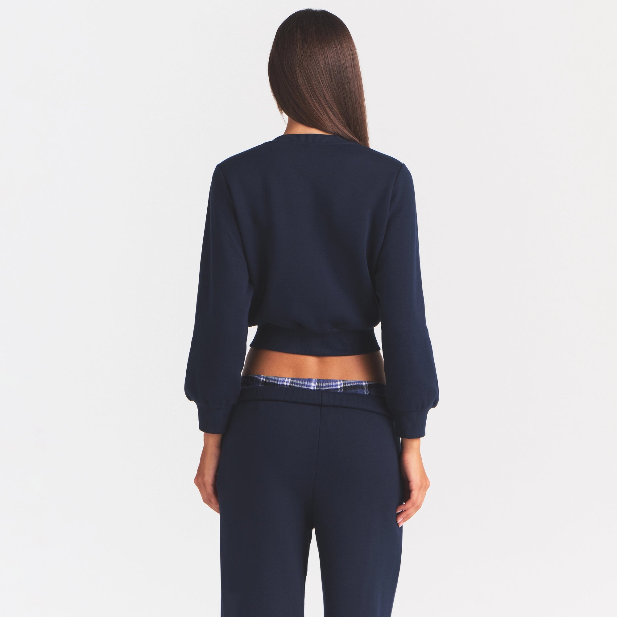 COTTON FLEECE SHRUNKEN CARDIGAN | NAVY - Image 4