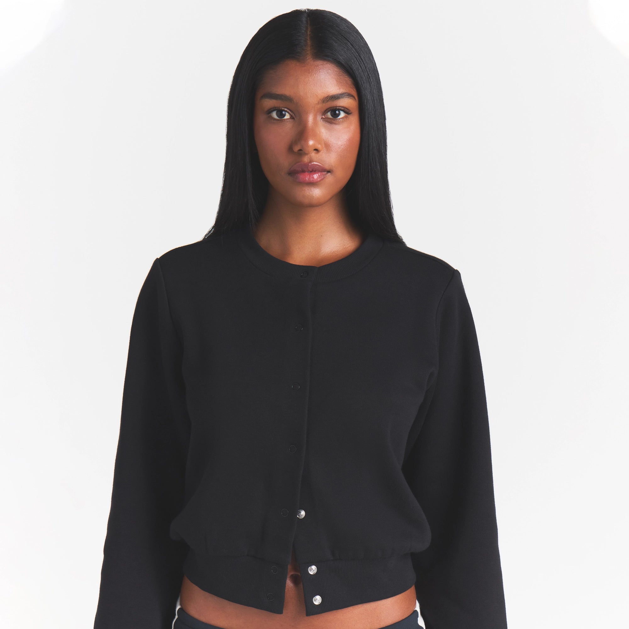 COTTON FLEECE SHRUNKEN CARDIGAN | ONYX - Image 4