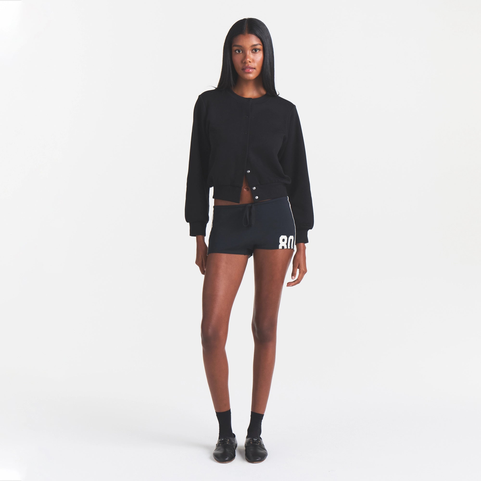 COTTON FLEECE SHRUNKEN CARDIGAN | ONYX - Image 2