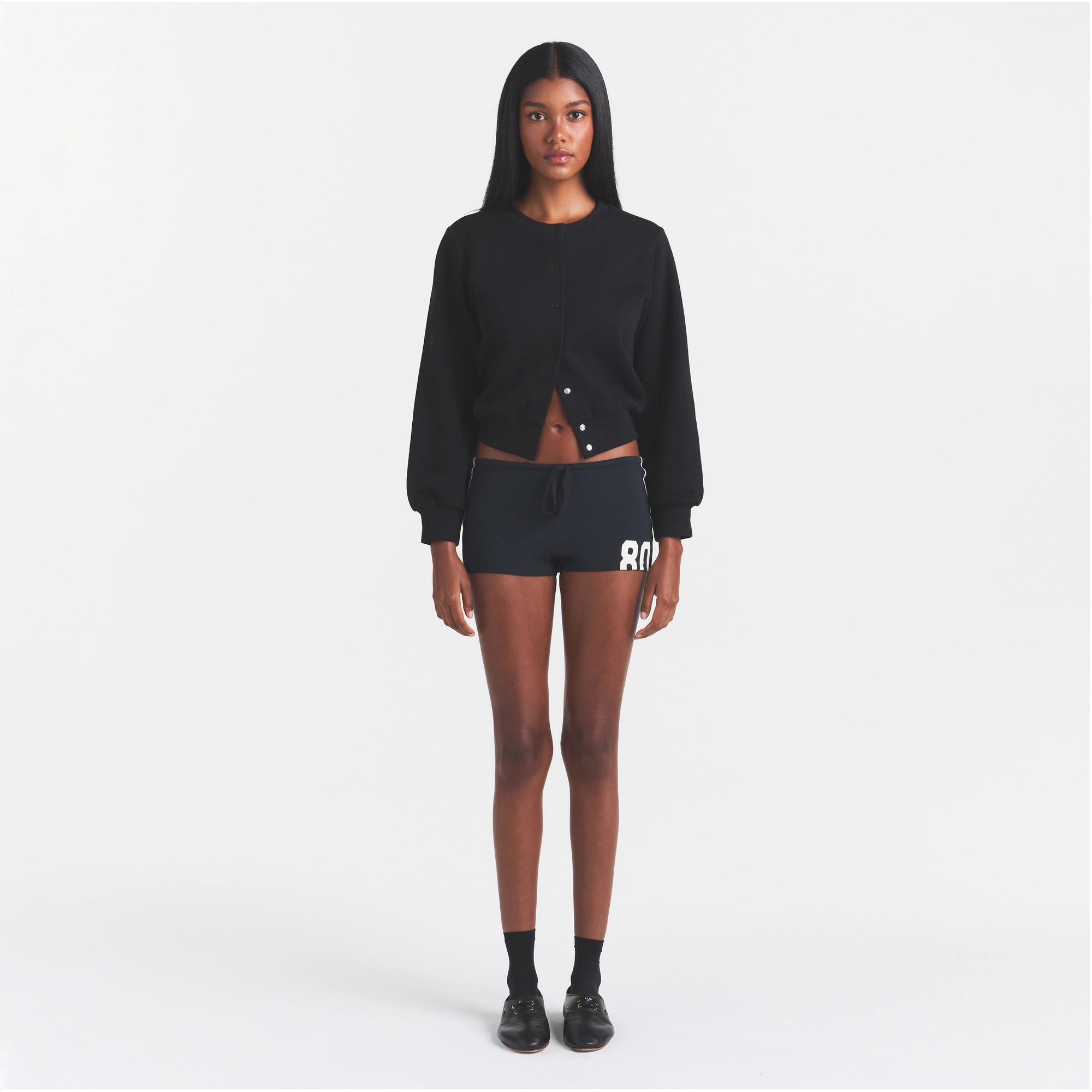 COTTON FLEECE SHRUNKEN CARDIGAN | ONYX - Image 5