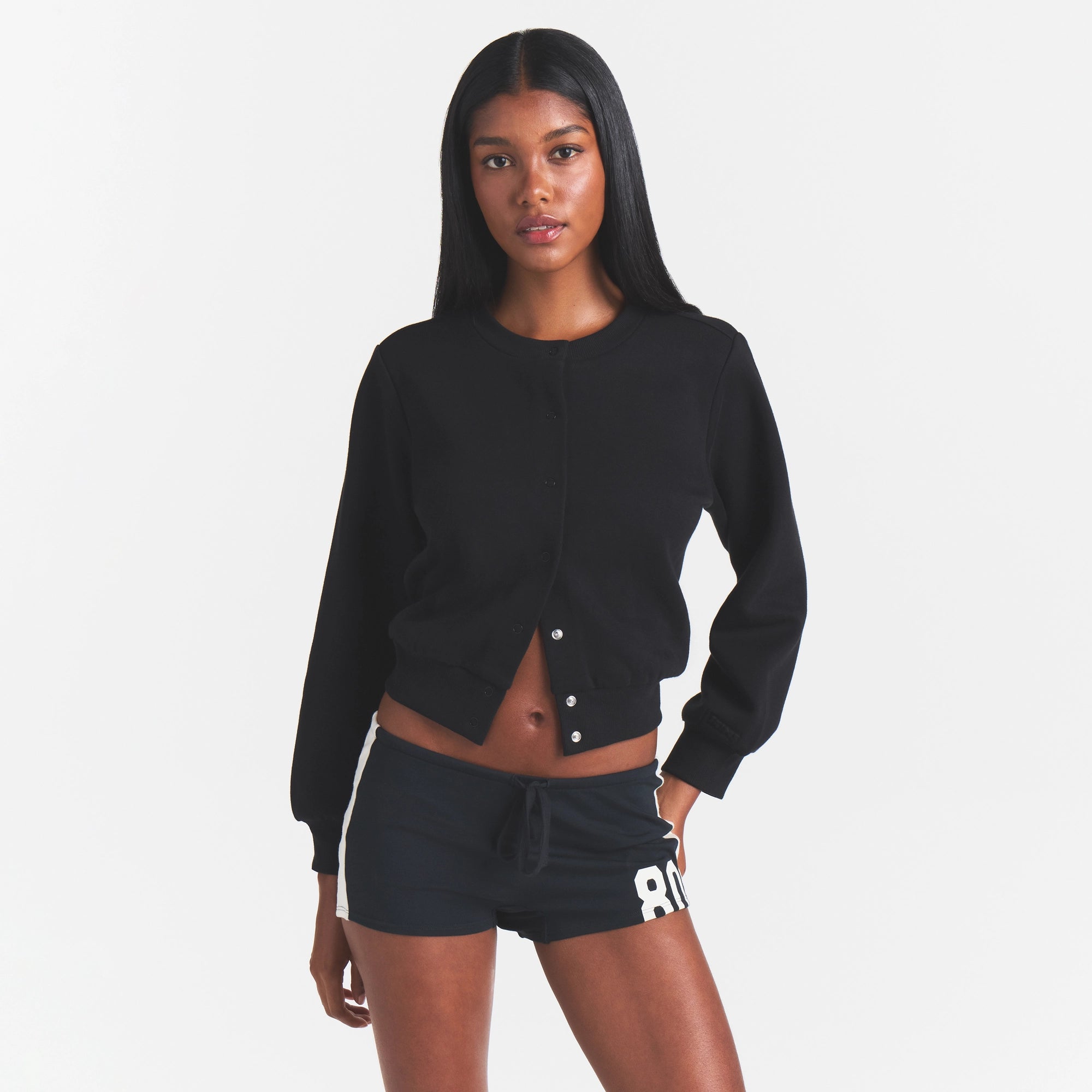 COTTON FLEECE SHRUNKEN CARDIGAN | ONYX - Image 3