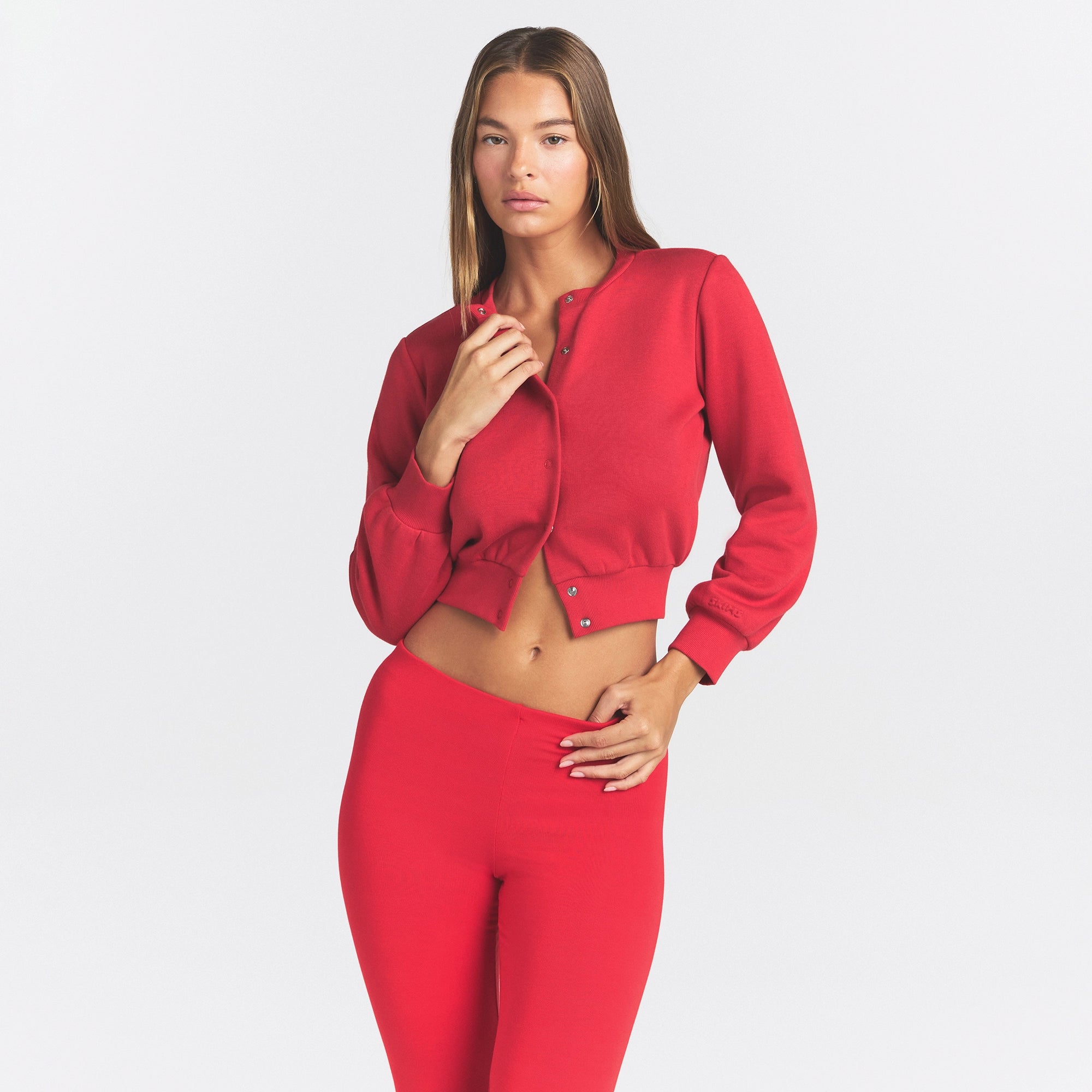 COTTON FLEECE SHRUNKEN CARDIGAN | WASHED RED - Image 3