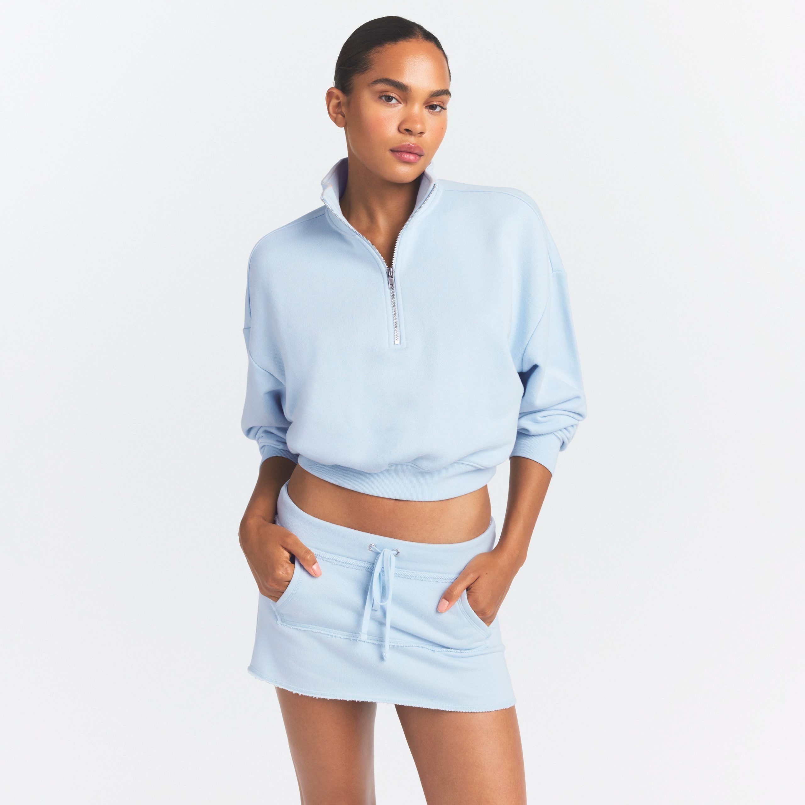DRAPEY FRENCH TERRY HALF ZIP | POWDER BLUE - Image 3