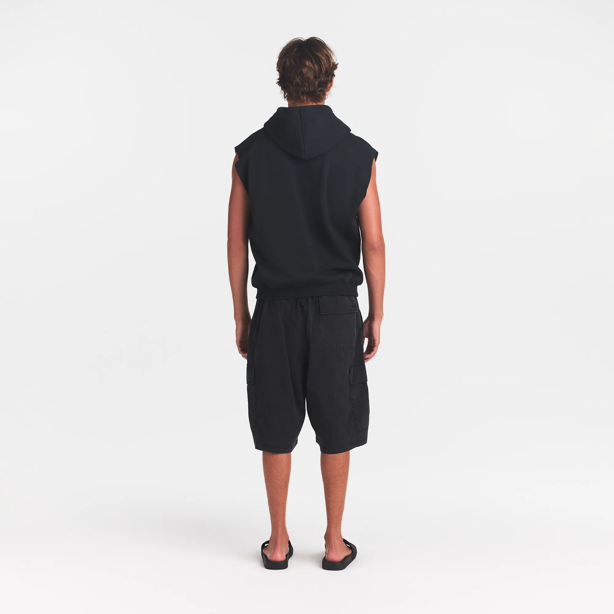 FLEECE LOUNGE MENS SLEEVELESS HOODIE | WASHED ONYX - Image 4