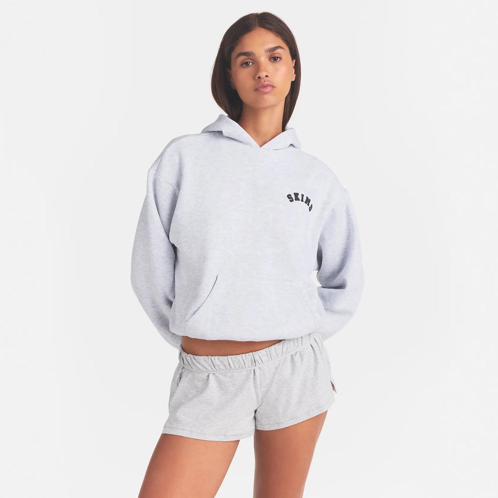 COTTON FLEECE LOGO CLASSIC HOODIE | LIGHT HEATHER GREY WITH ONYX LOGO - Image 3