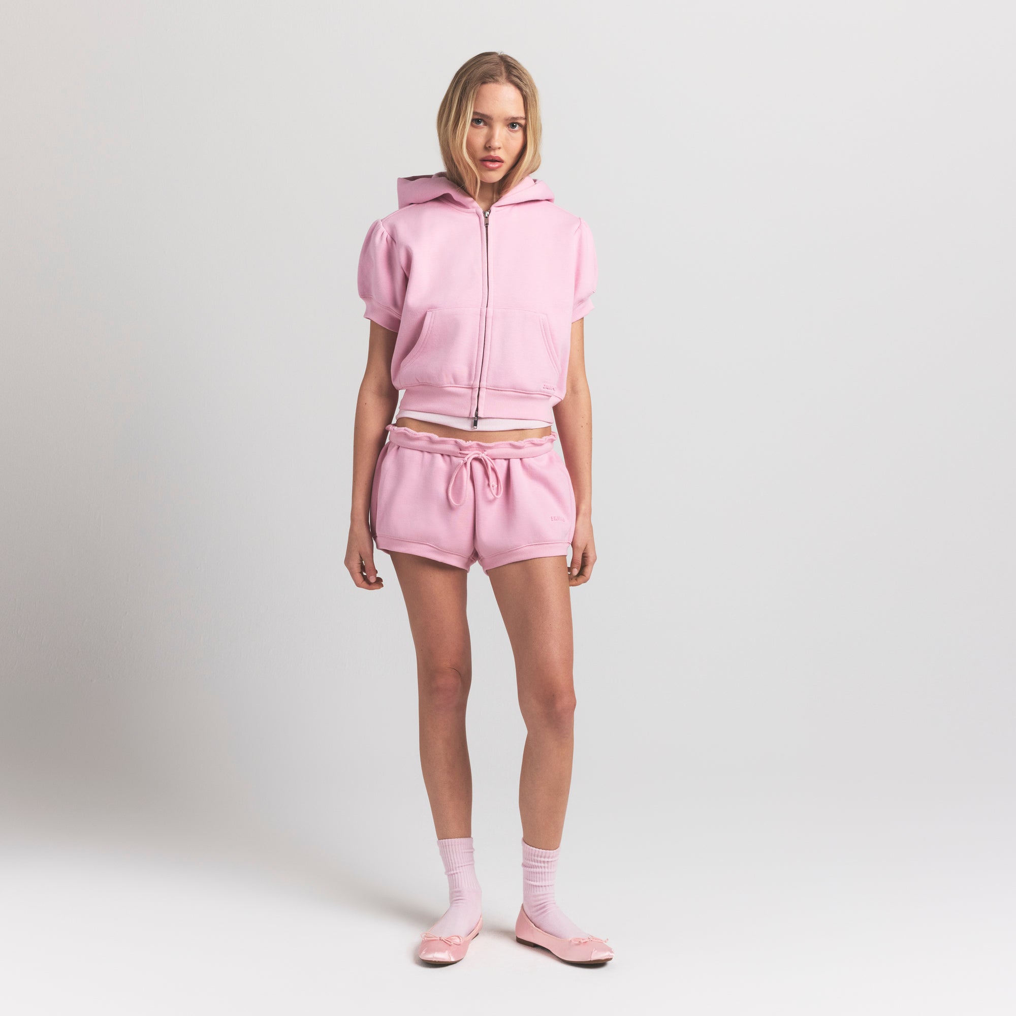 COTTON FLEECE BUBBLE SLEEVE CROPPED ZIP UP | HALITE - Image 2