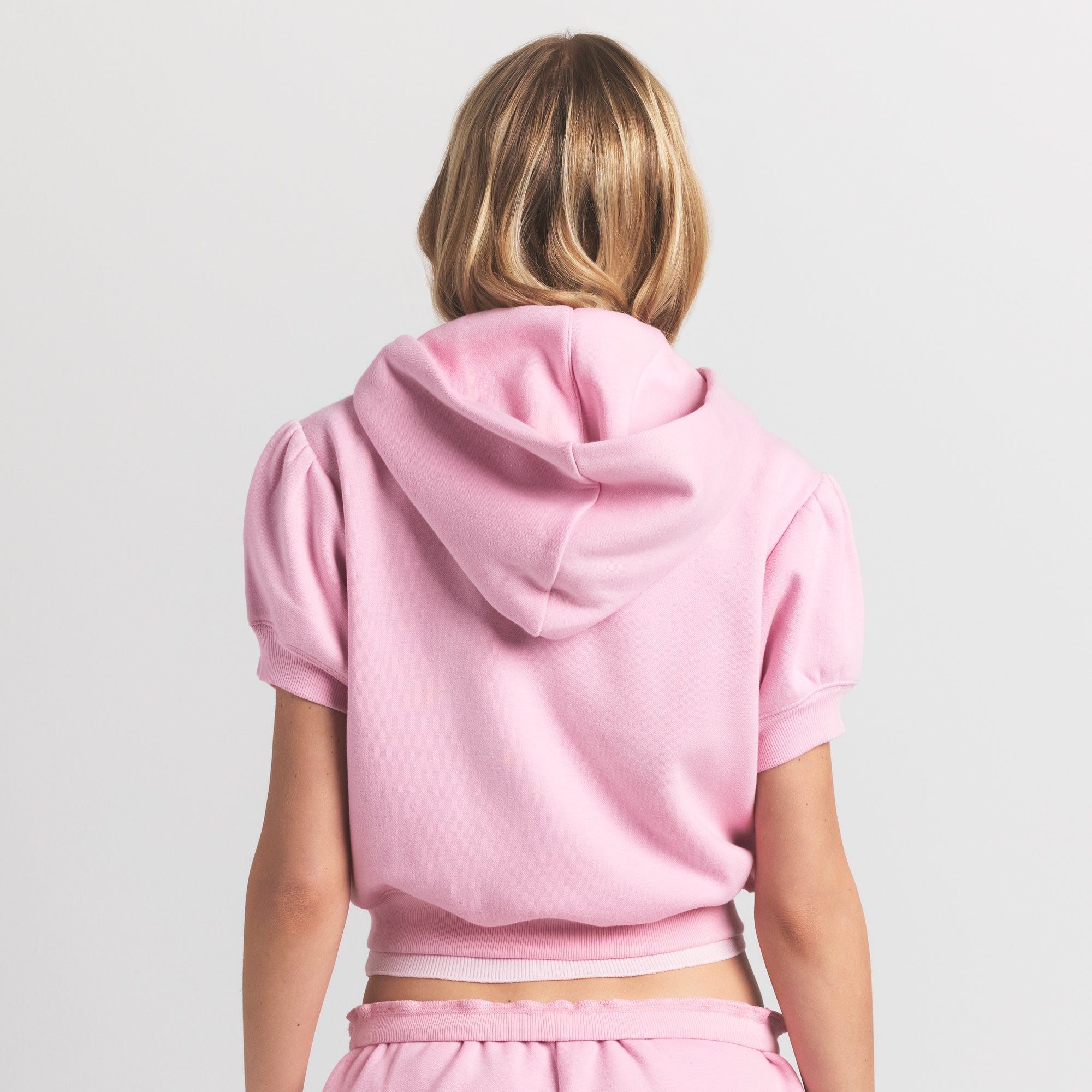 COTTON FLEECE BUBBLE SLEEVE CROPPED ZIP UP | HALITE - Image 5