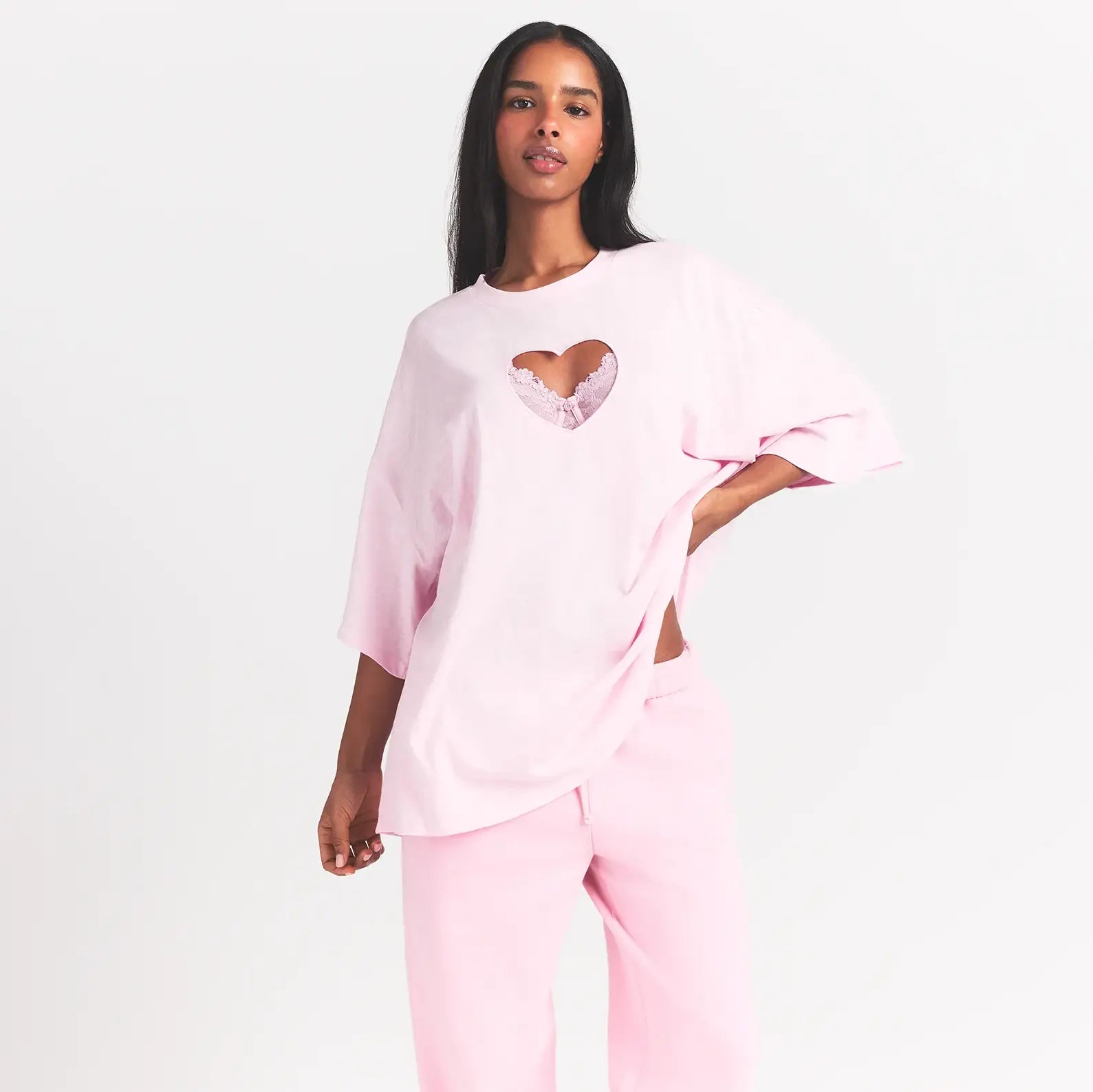 WORN IN JERSEY HEART OVERSIZED T-SHIRT | BABY PINK - Image 3
