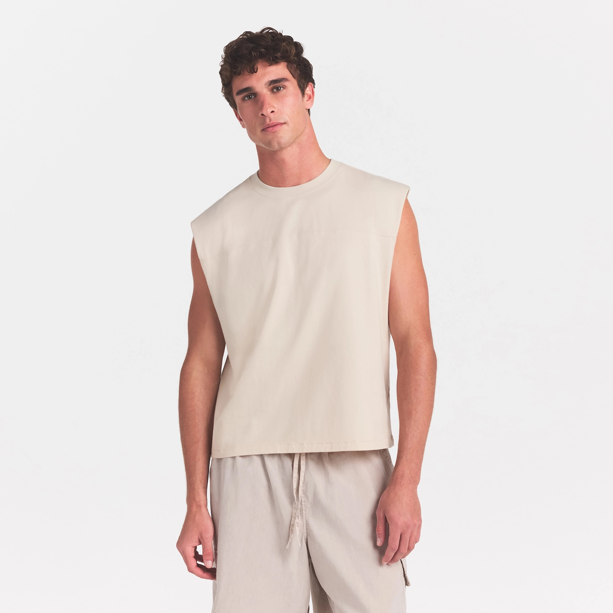 HEAVYWEIGHT COTTON MENS CROPPED MUSCLE TANK | BUFF - Image 3