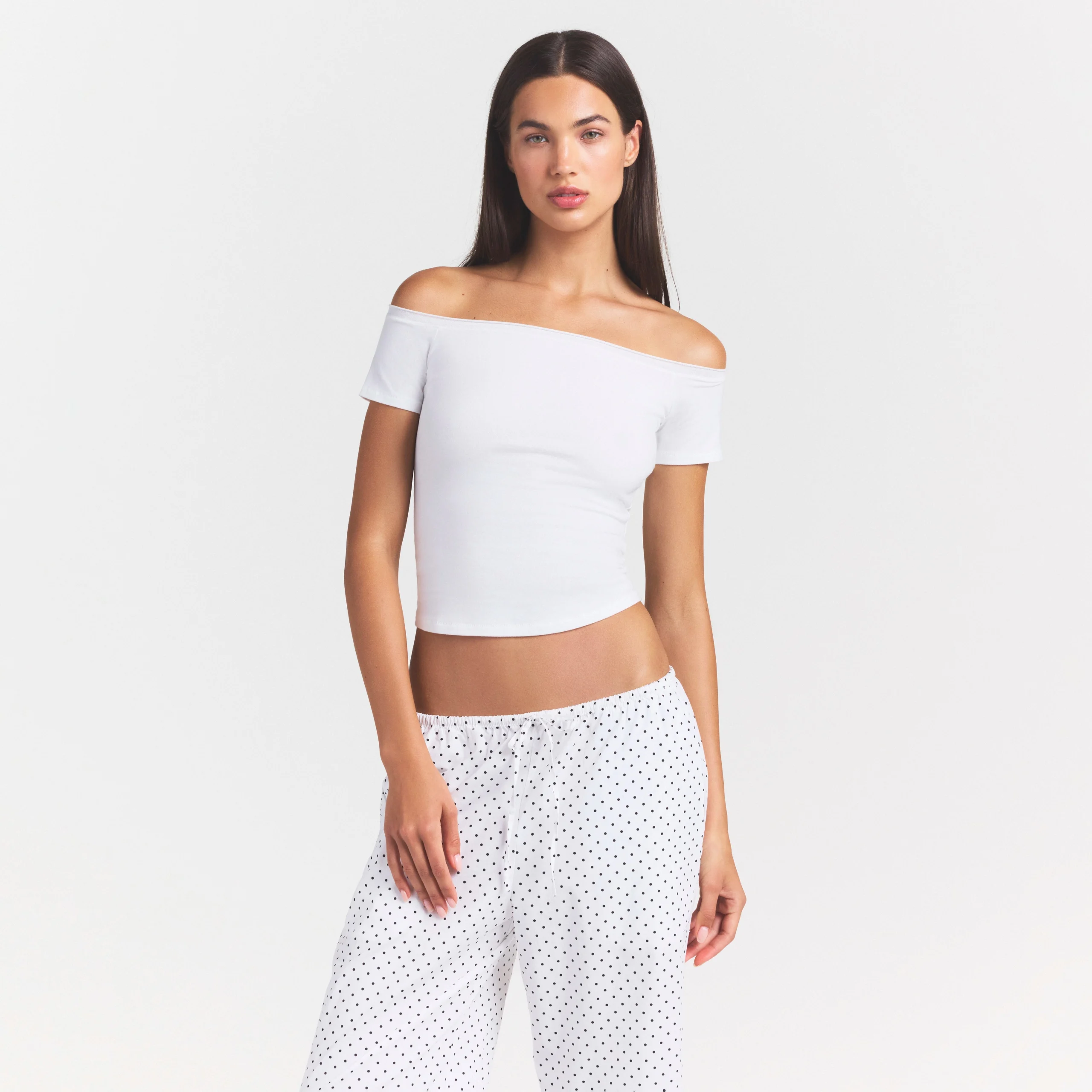 COTTON JERSEY OFF THE SHOULDER TOP | MARBLE - Image 3