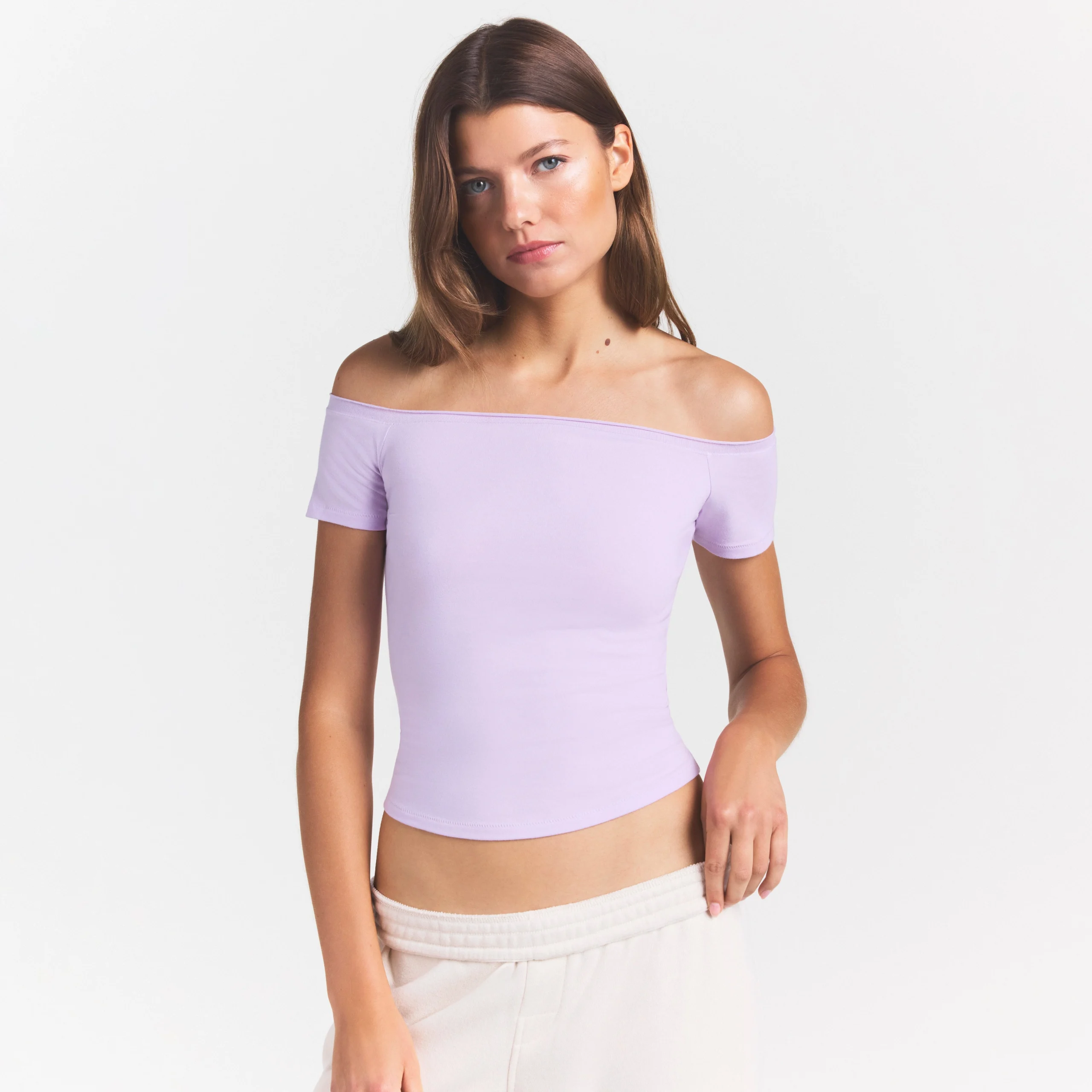COTTON JERSEY OFF THE SHOULDER TOP | SUGAR PLUM - Image 3