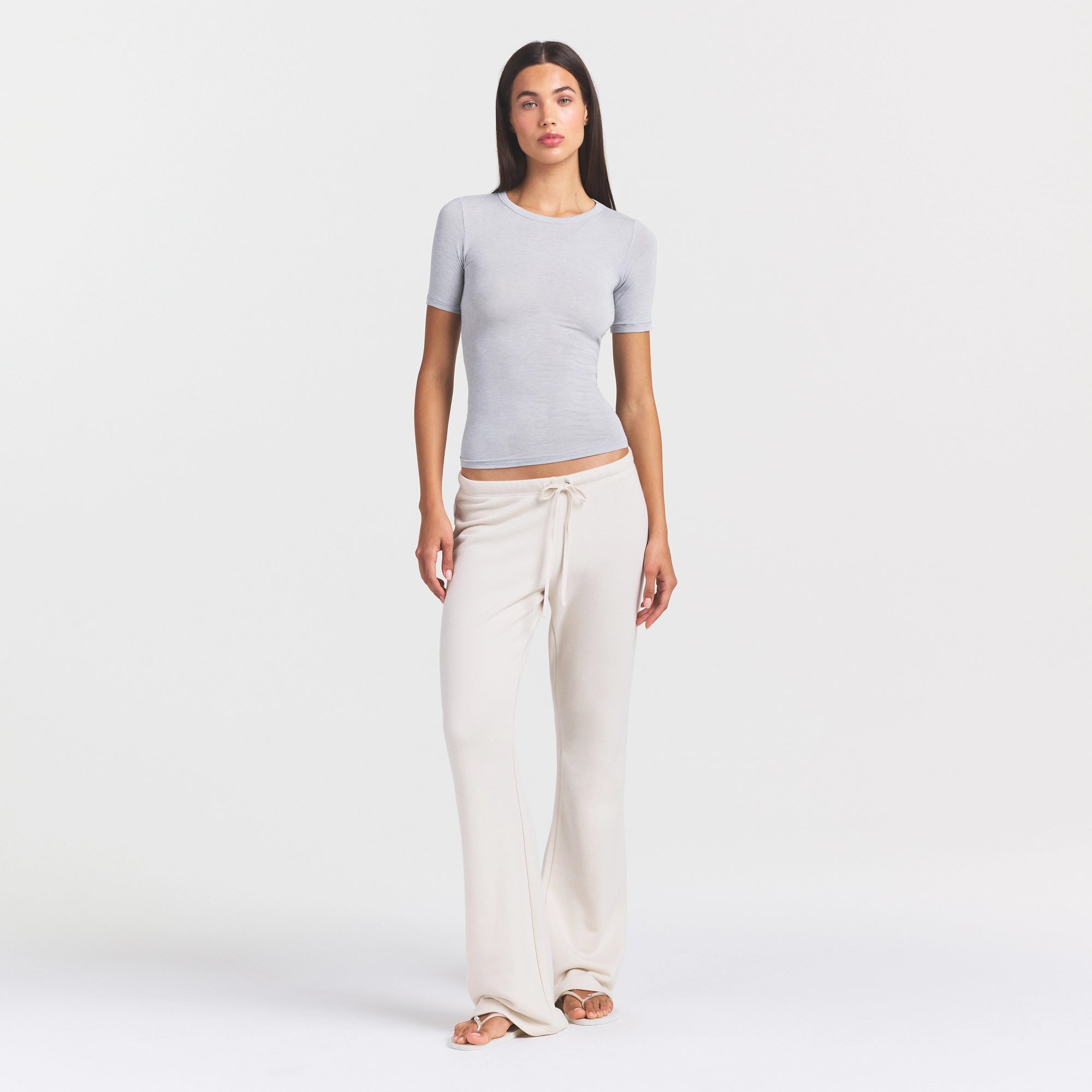SHEER MODAL LONG T-SHIRT | HEATHER GREY - Image 2