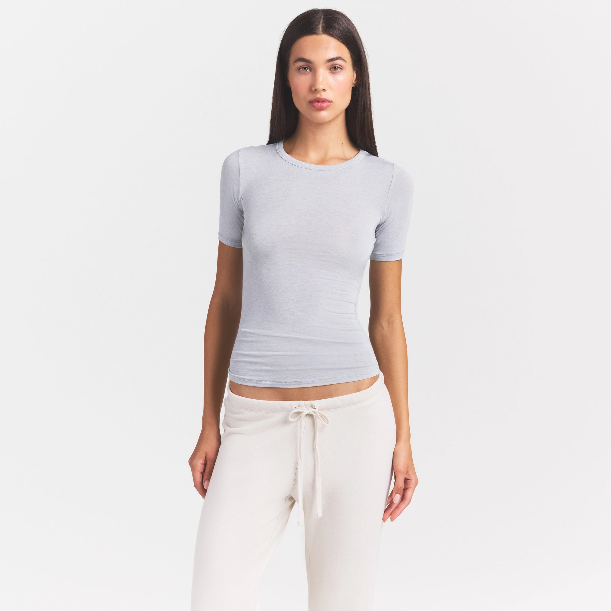 SHEER MODAL LONG T-SHIRT | HEATHER GREY - Image 3