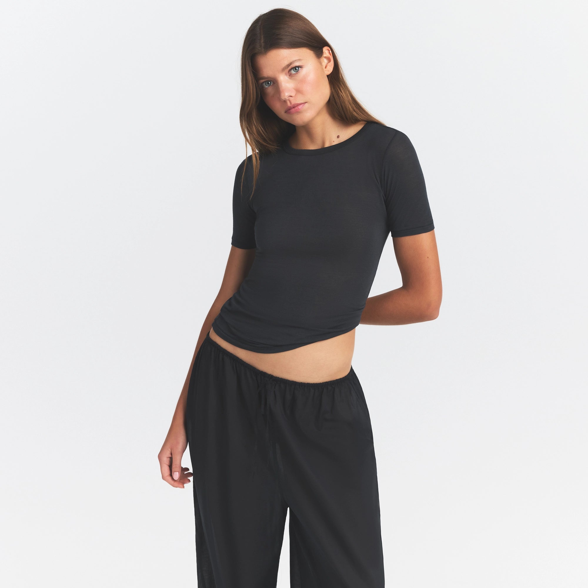 SHEER MODAL LONG T-SHIRT | ONYX - Image 3