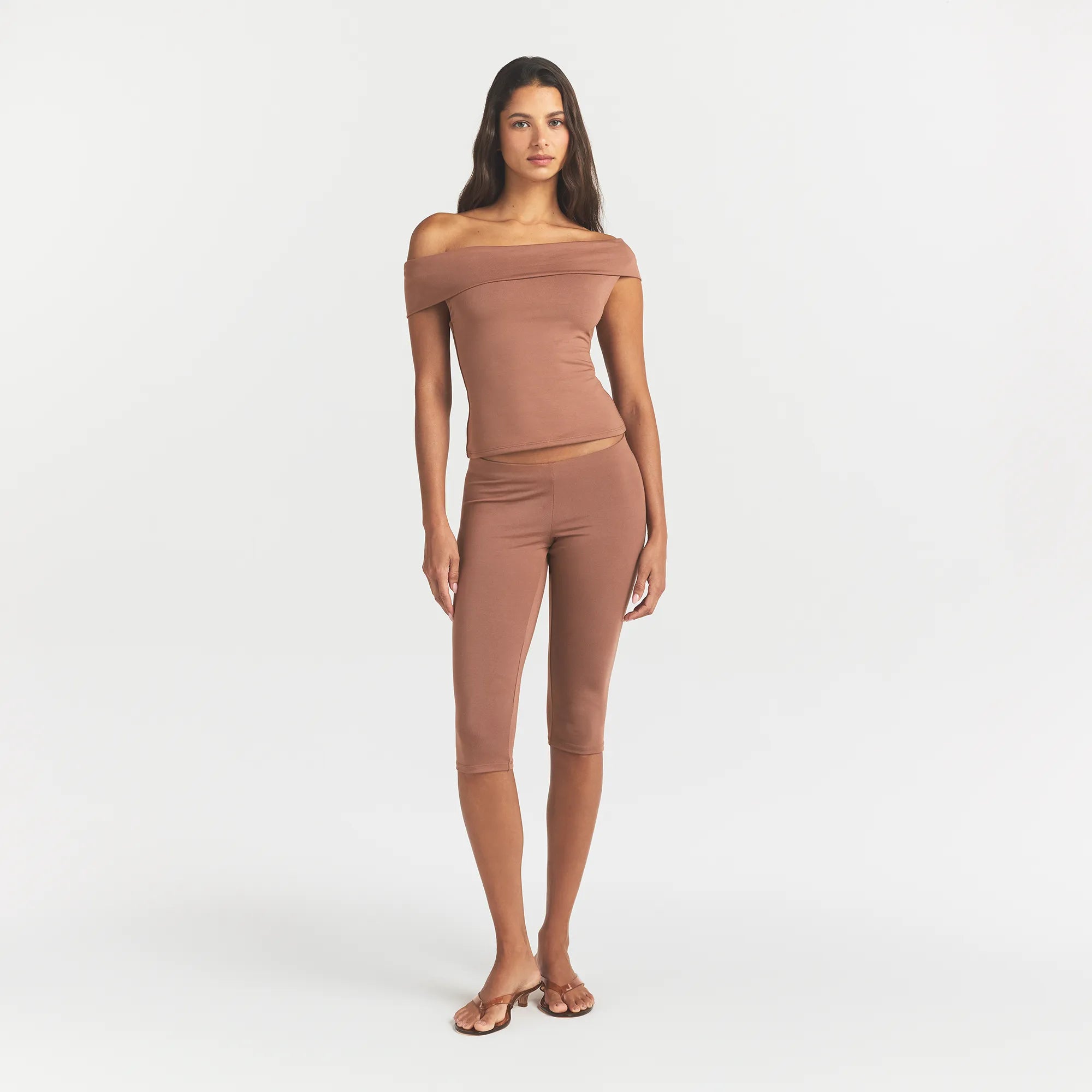 SMOOTH LAYERS ASYMMETRICAL OFF THE SHOULDER TOP | NUTMEG - Image 2