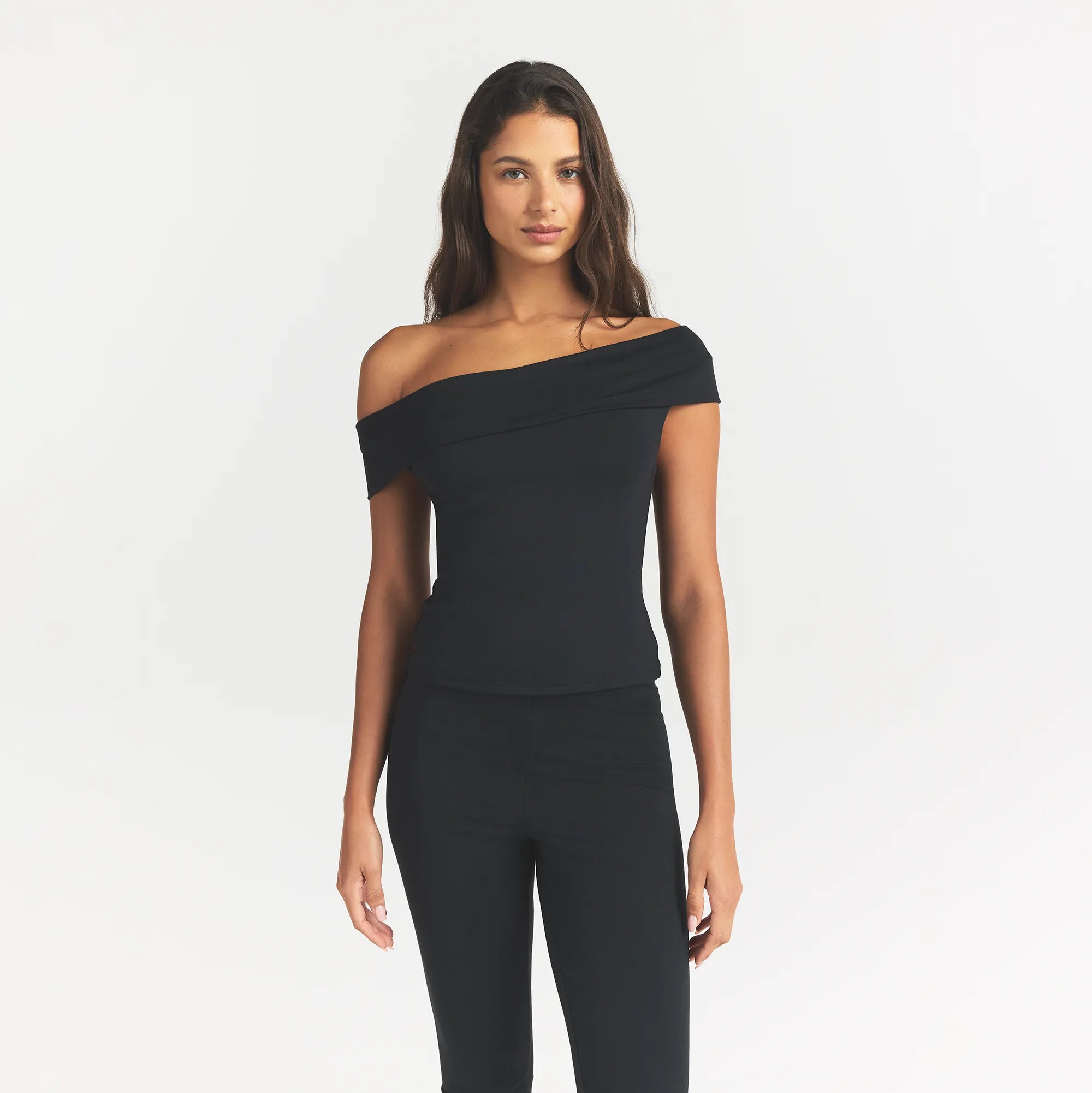 SMOOTH LAYERS ASYMMETRICAL OFF THE SHOULDER TOP | OBSIDIAN - Image 3