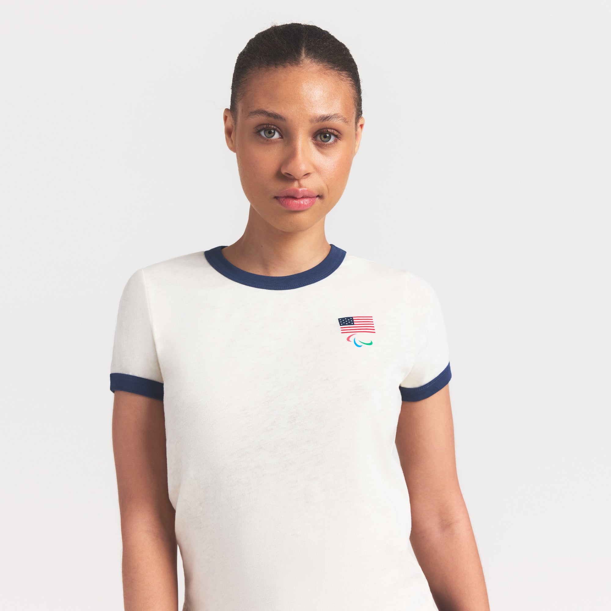 SKIMS FOR TEAM USA WORN IN JERSEY PARALYMPIC SHRUNKEN T-SHIRT | ECRU - Image 3