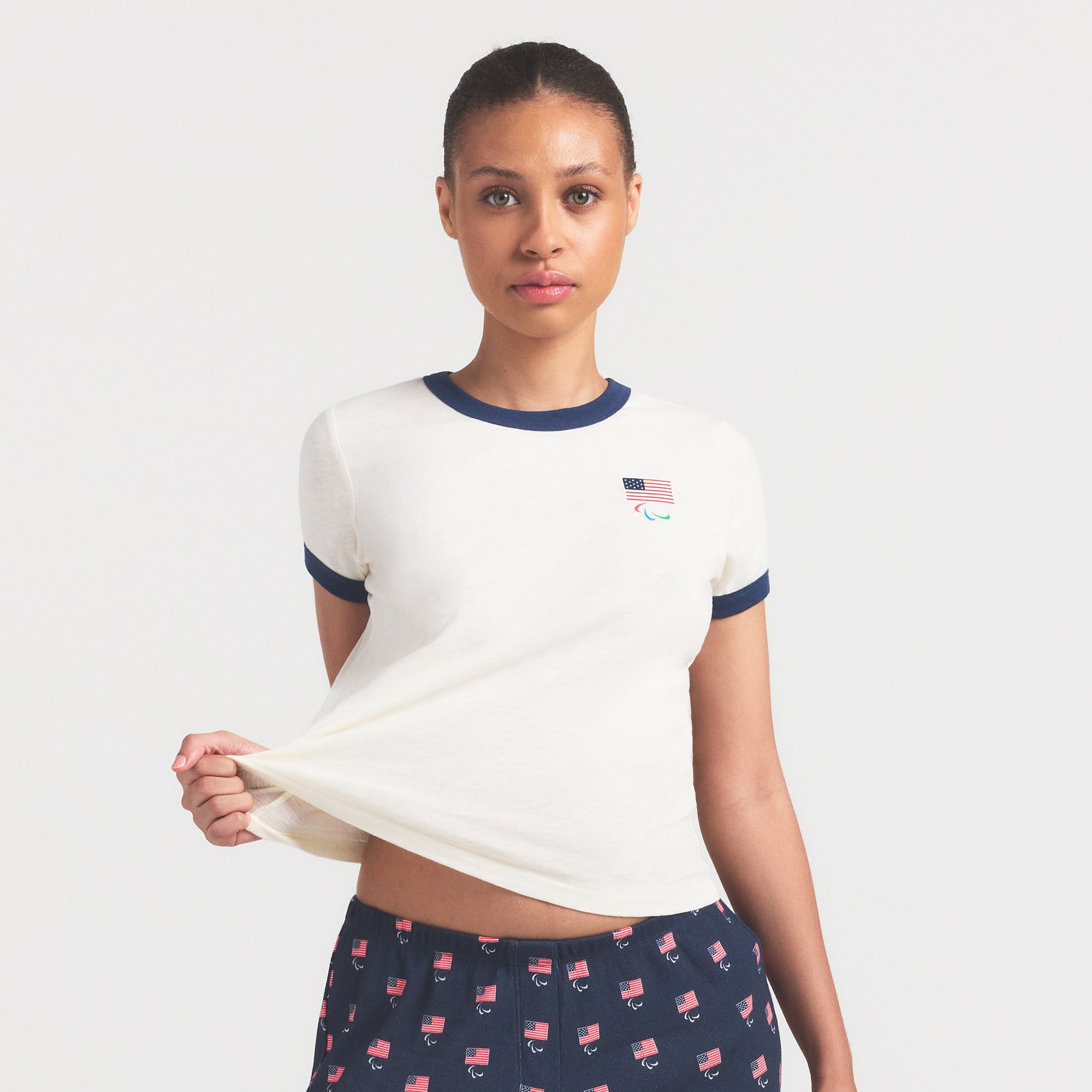 SKIMS FOR TEAM USA WORN IN JERSEY PARALYMPIC SHRUNKEN T-SHIRT | ECRU - Image 4