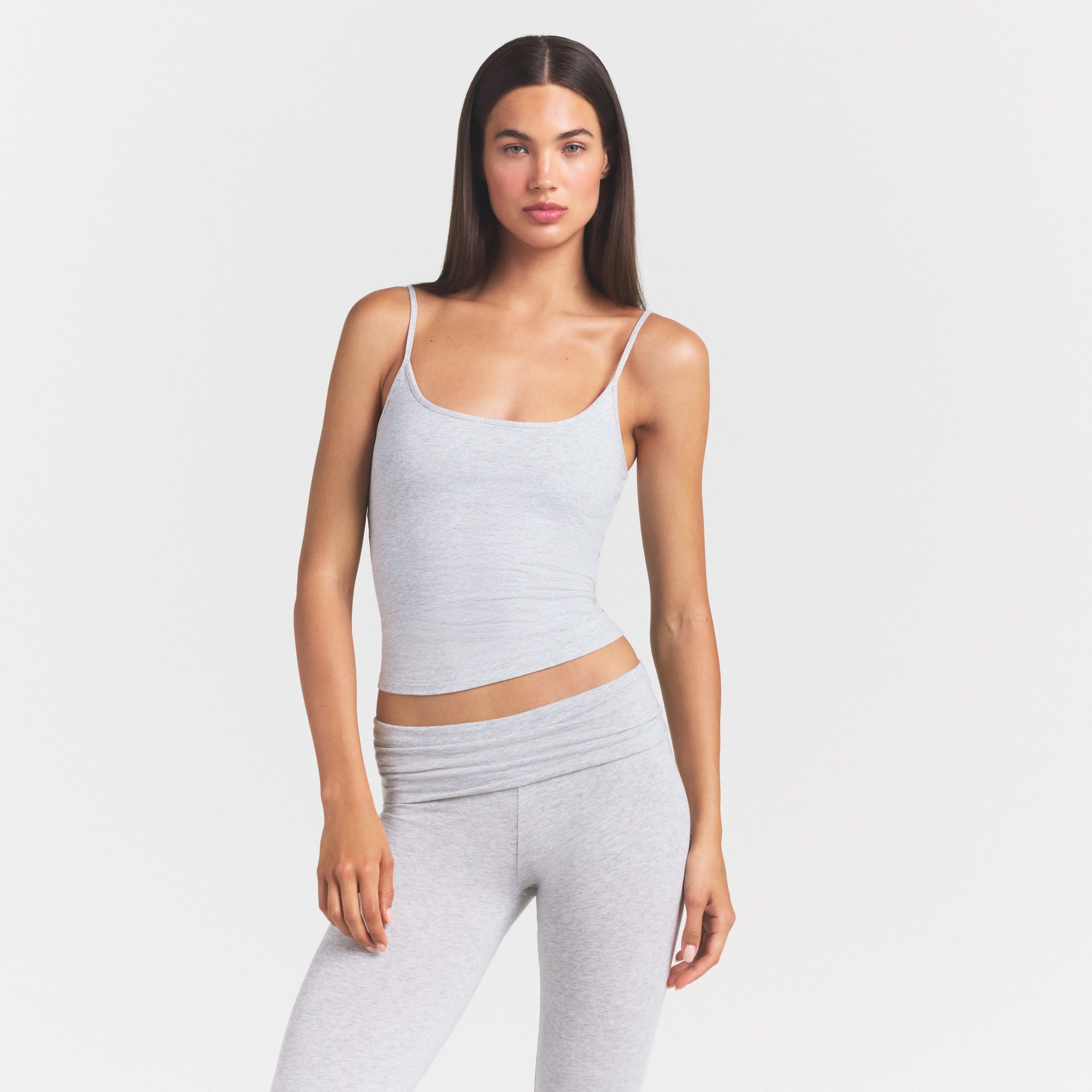 COTTON JERSEY SCOOP NECK CAMI | LIGHT HEATHER GREY - Image 3