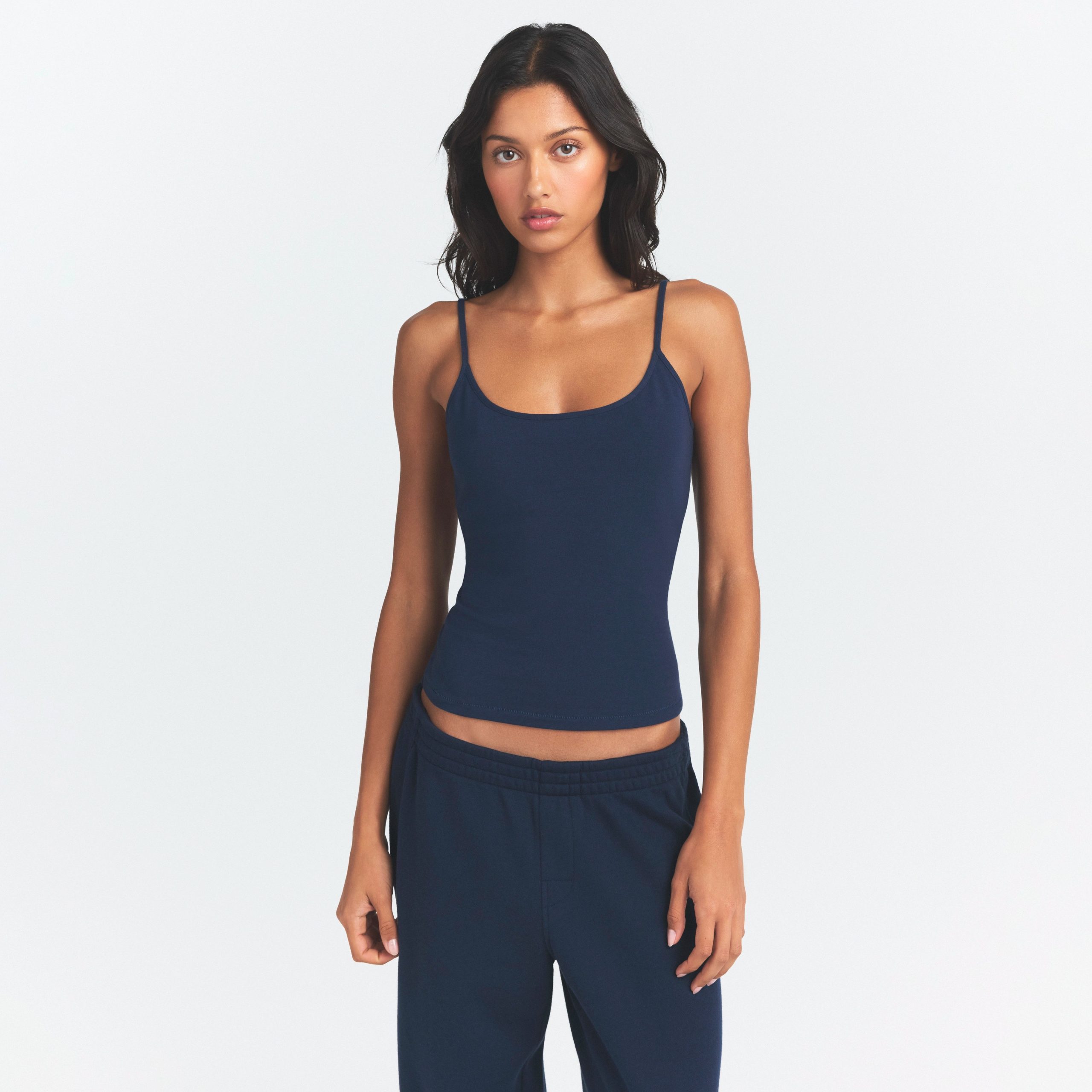 COTTON JERSEY SCOOP NECK CAMI | NAVY - Image 3