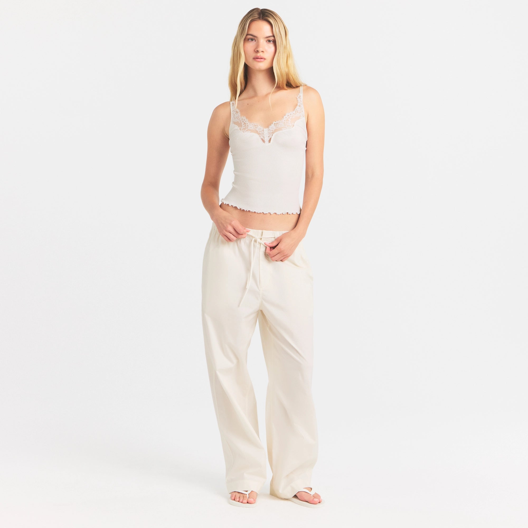 RIB KNIT LACE CAMI | EGRET - Image 2
