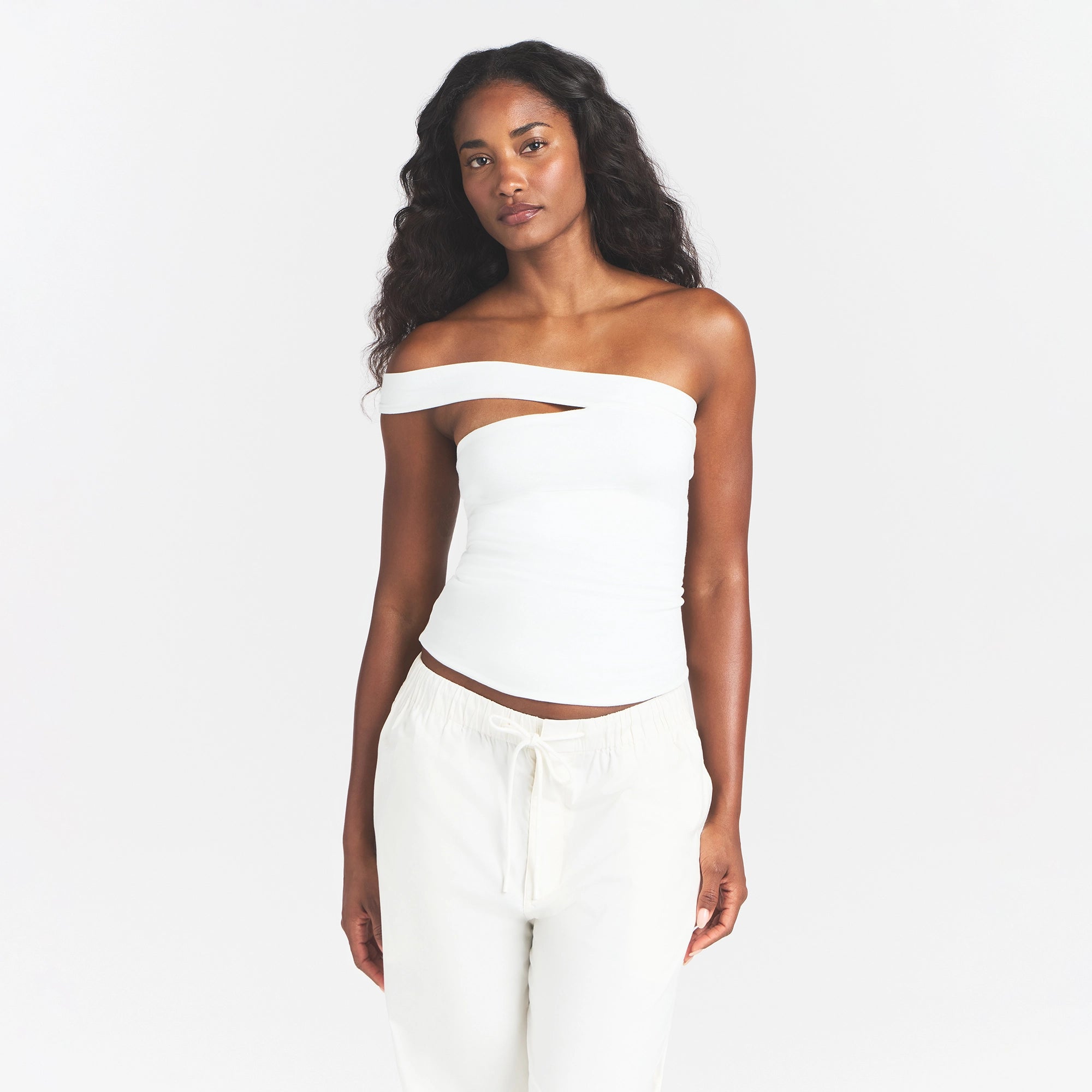 COTTON JERSEY ASYMMETRICAL TOP | MARBLE - Image 3