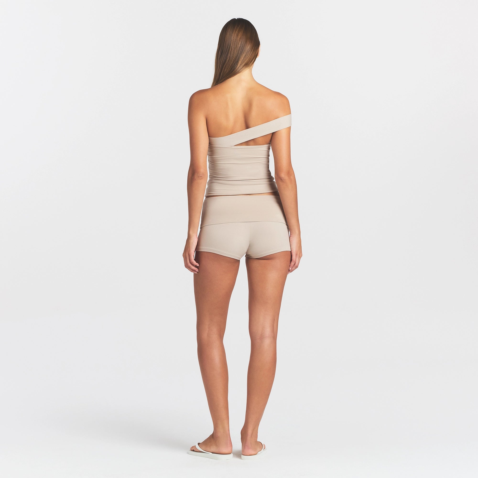 COTTON JERSEY ASYMMETRICAL TOP | STONE - Image 4