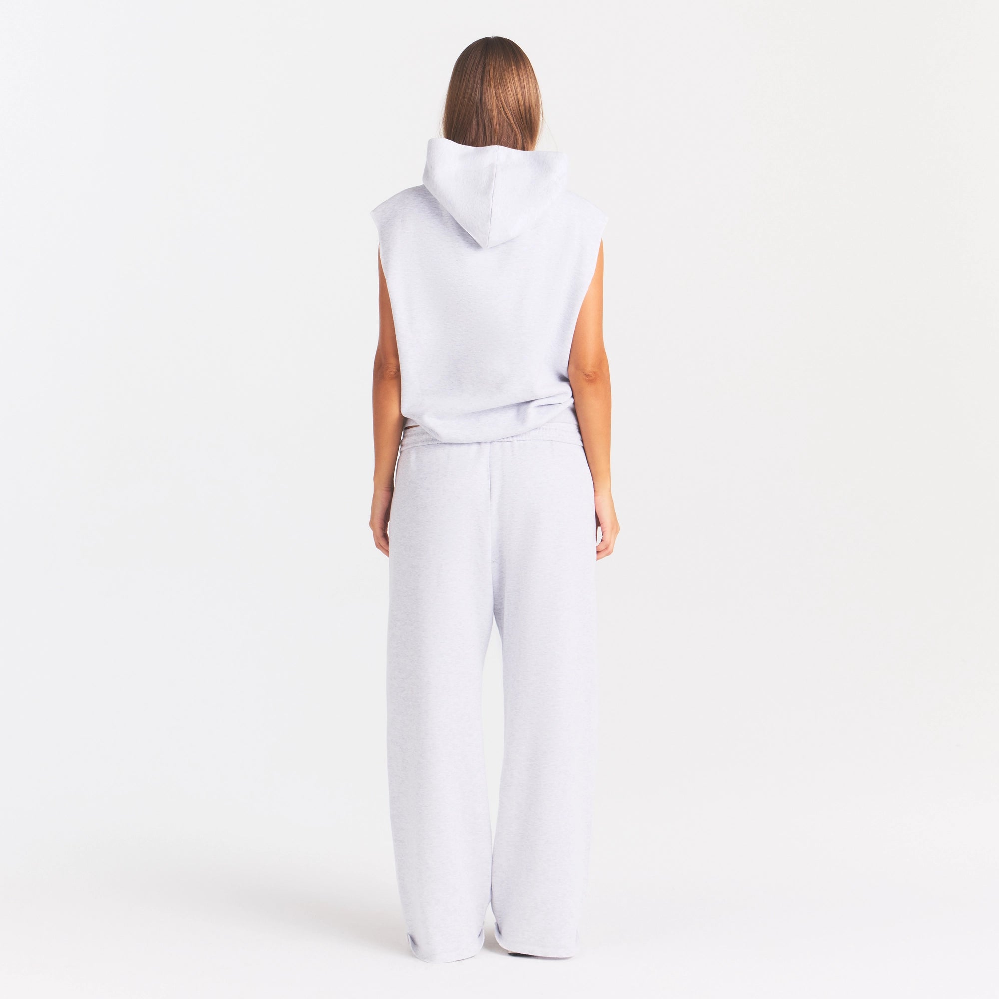 COTTON FLEECE OVERSIZED SLEEVELESS HOODIE | LIGHT HEATHER GREY - Image 5