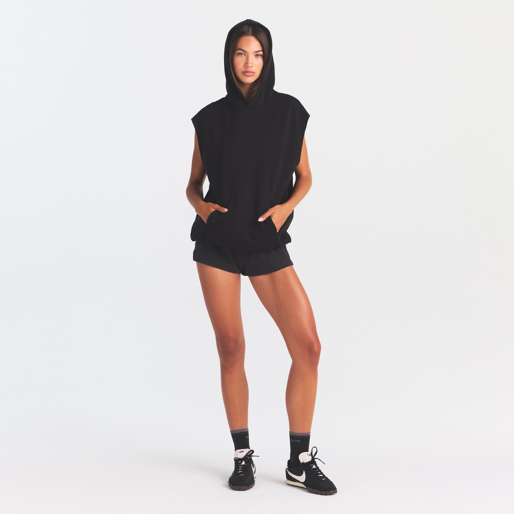 COTTON FLEECE OVERSIZED SLEEVELESS HOODIE | ONYX - Image 2