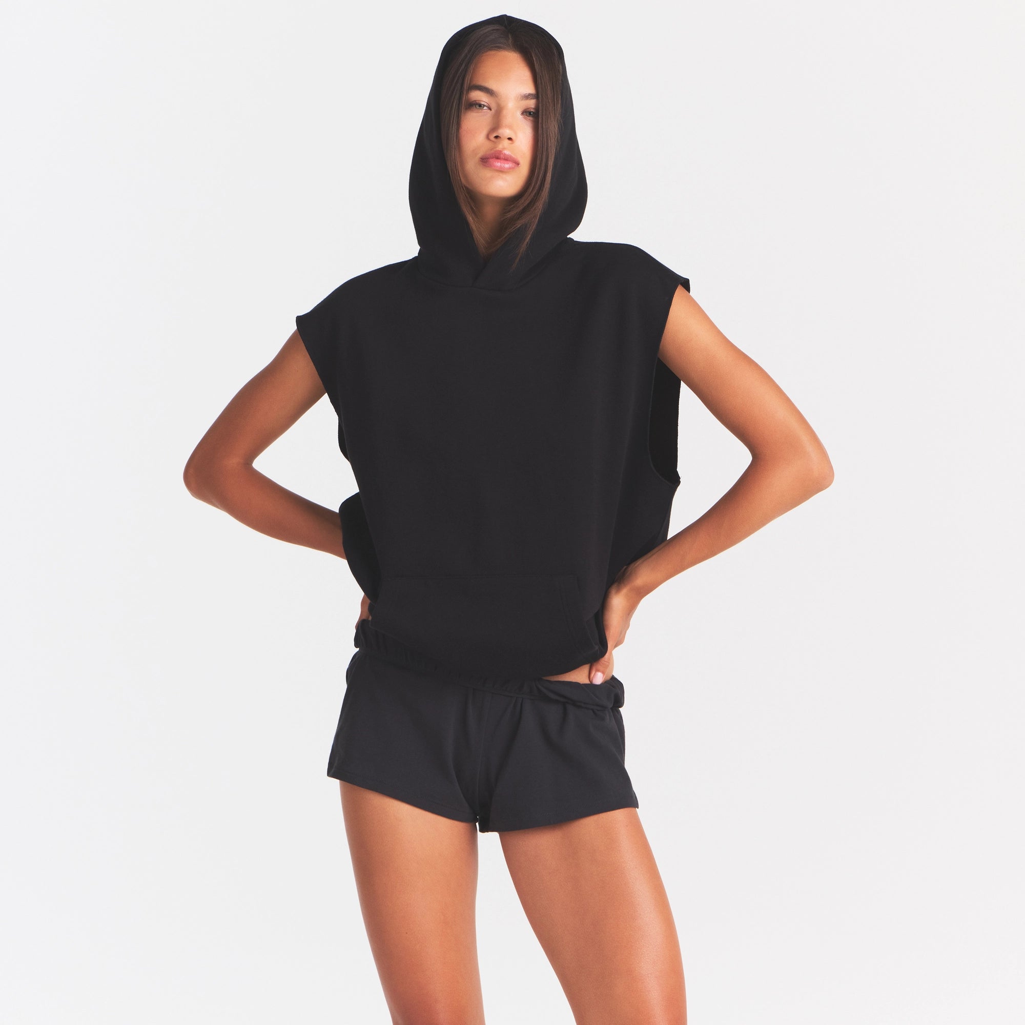 COTTON FLEECE OVERSIZED SLEEVELESS HOODIE | ONYX - Image 3