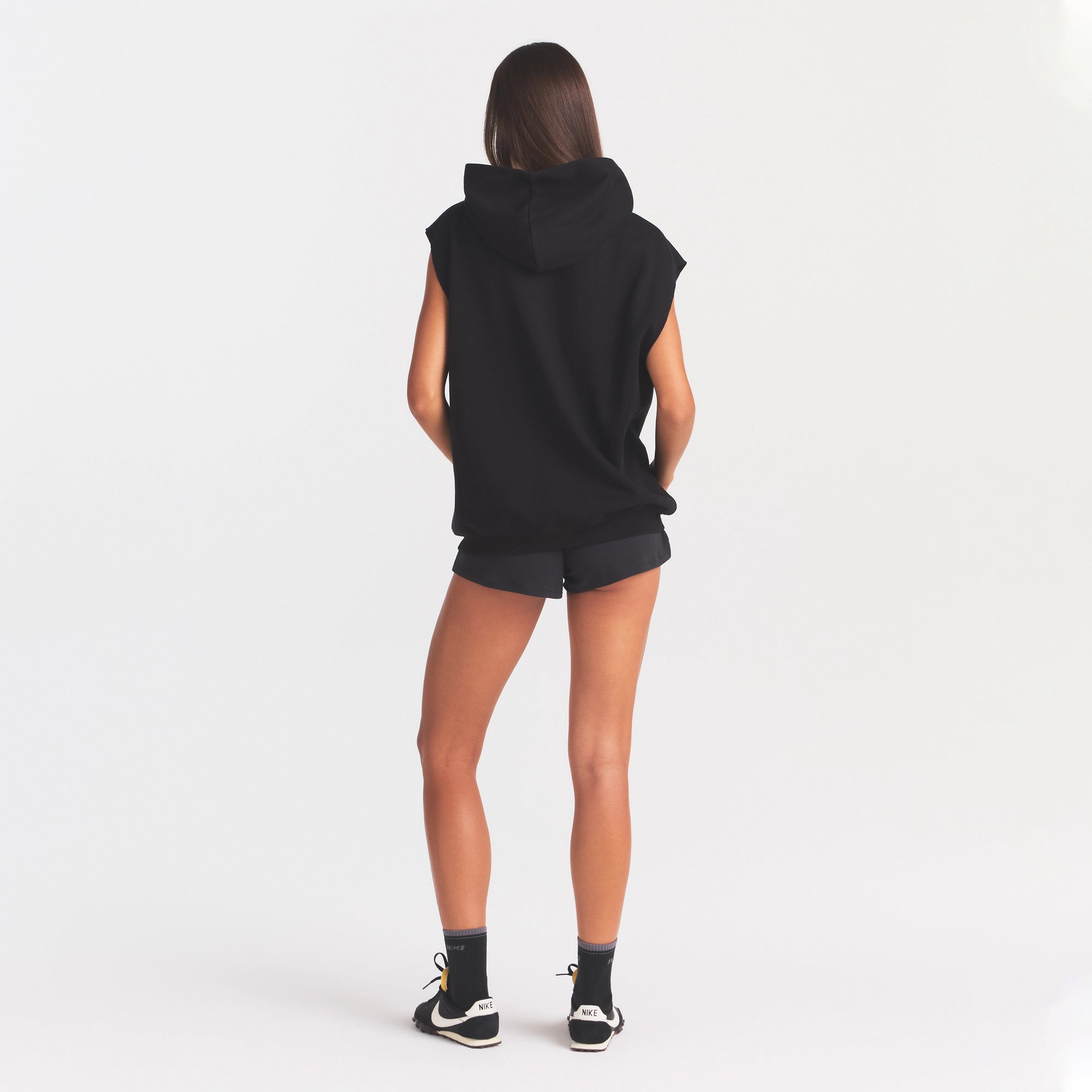 COTTON FLEECE OVERSIZED SLEEVELESS HOODIE | ONYX - Image 4