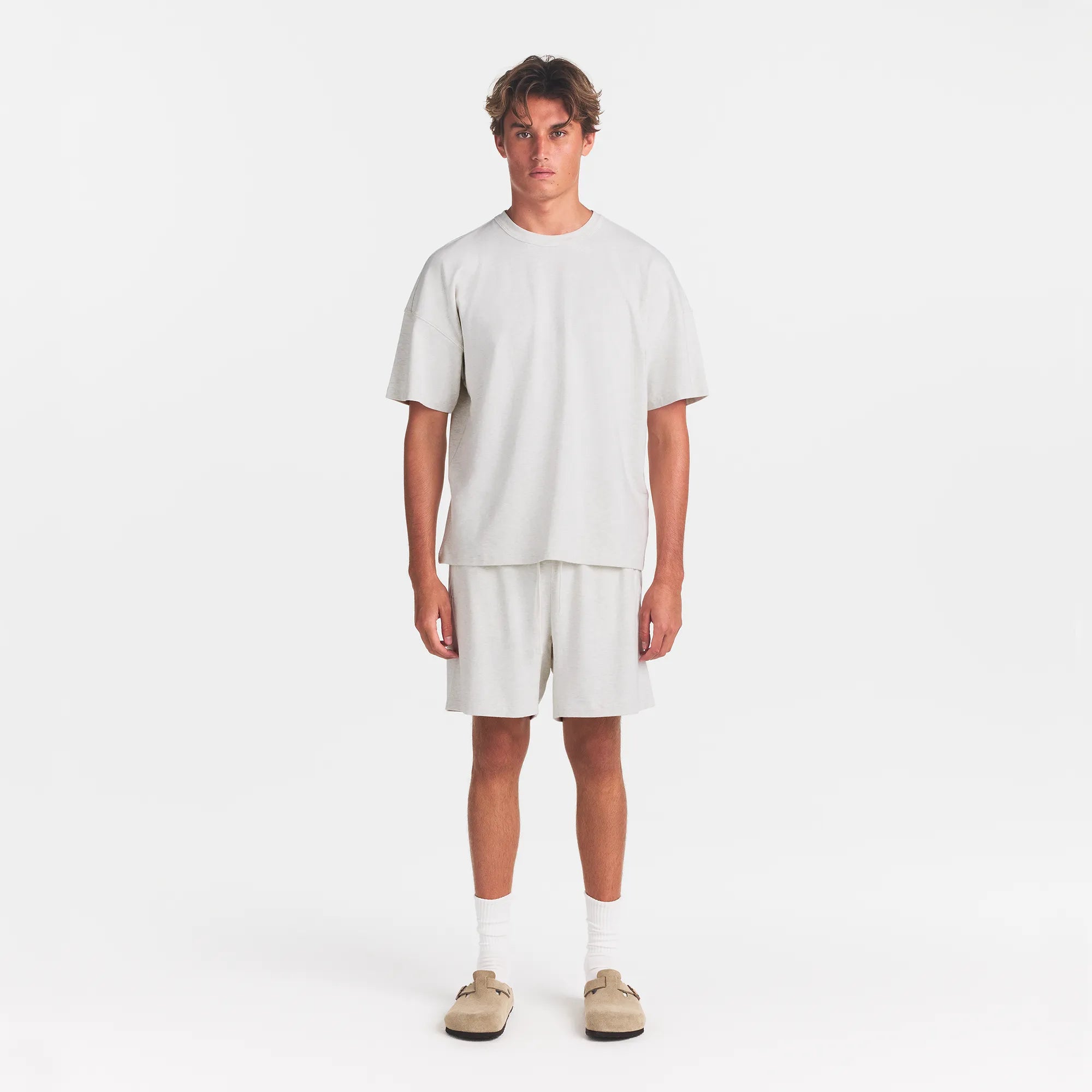JERSEY LOUNGE MENS OVERSIZED T-SHIRT | CHALK HEATHER - Image 2