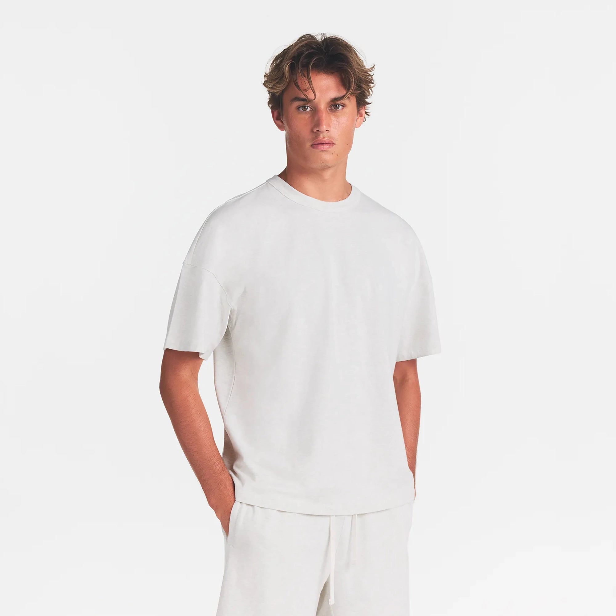 JERSEY LOUNGE MENS OVERSIZED T-SHIRT | CHALK HEATHER - Image 3