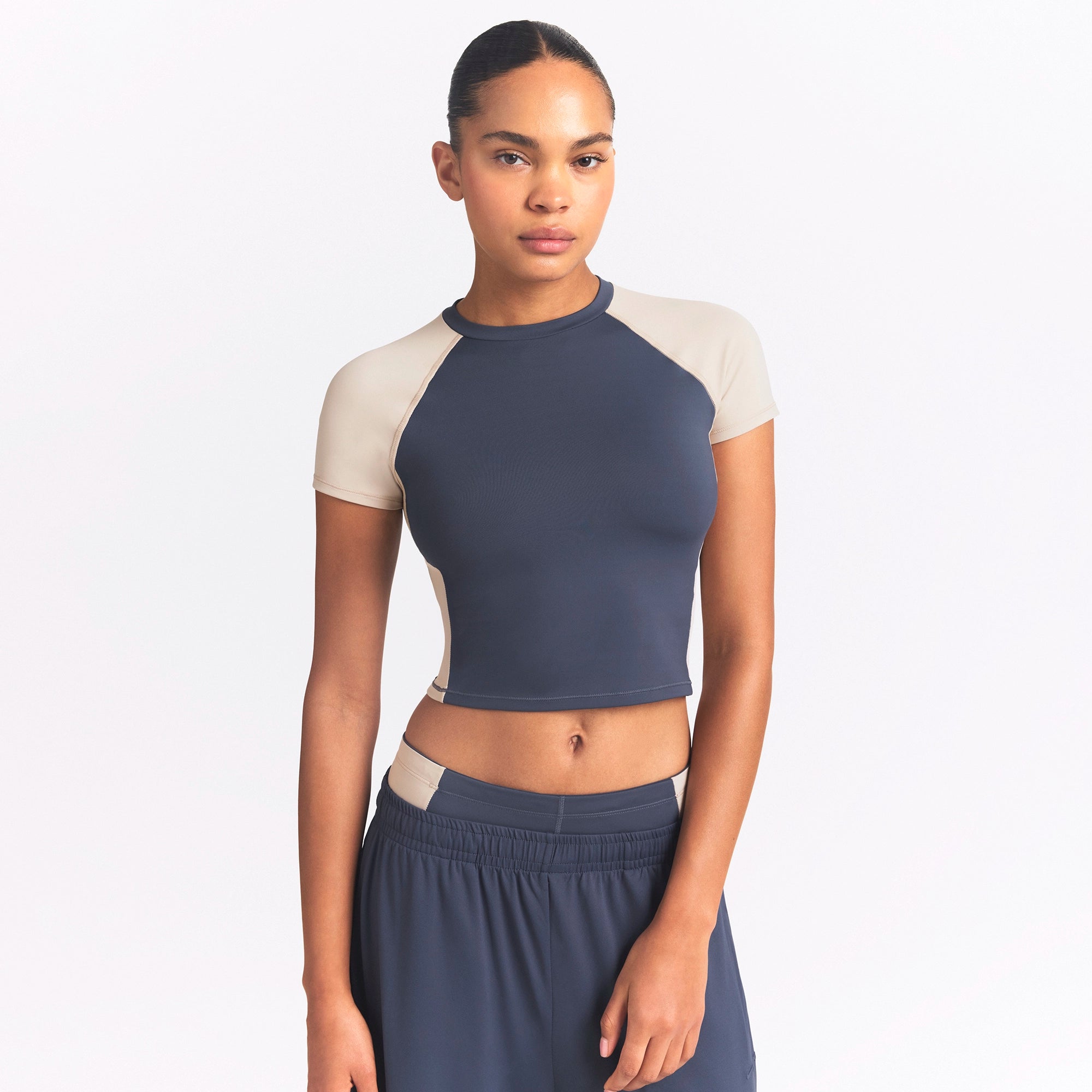 NikeSKIMS MATTE SHINE MIX CROPPED BABY T-SHIRT | DEEP ROYAL AND STONE - Image 3