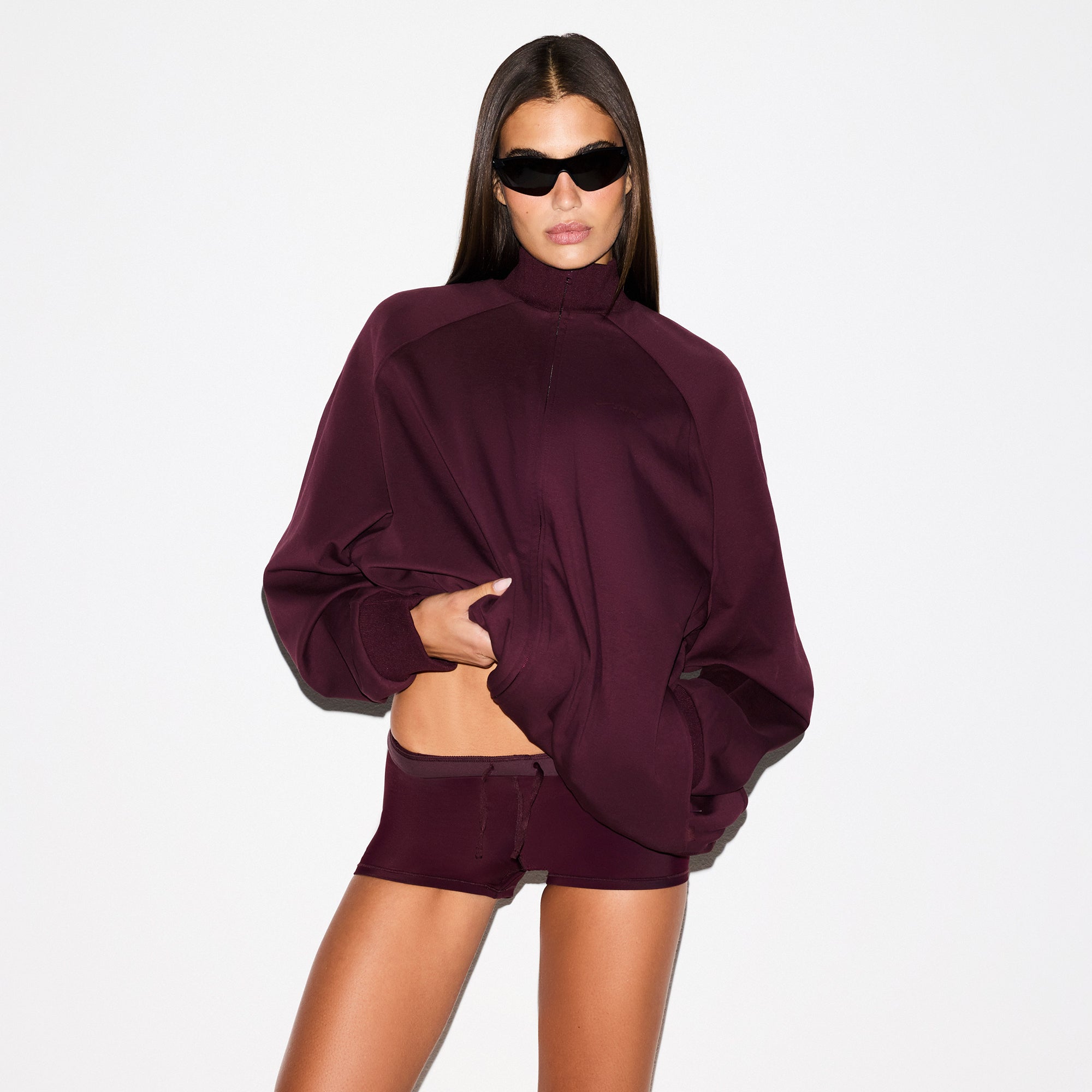 NikeSKIMS MATTE TRICOT OVERSIZED TRACK JACKET | CURRANT - Image 2