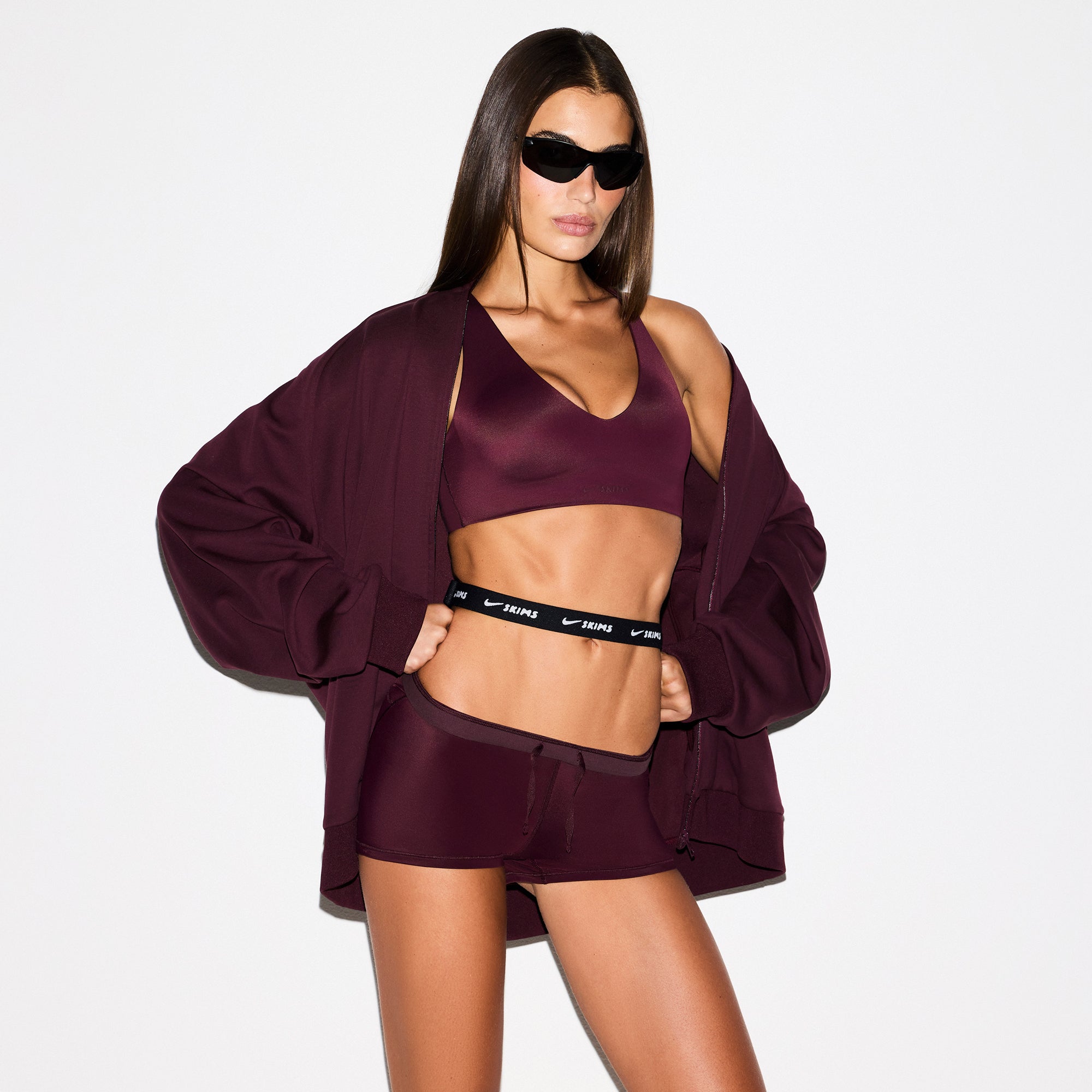 NikeSKIMS MATTE TRICOT OVERSIZED TRACK JACKET | CURRANT - Image 3