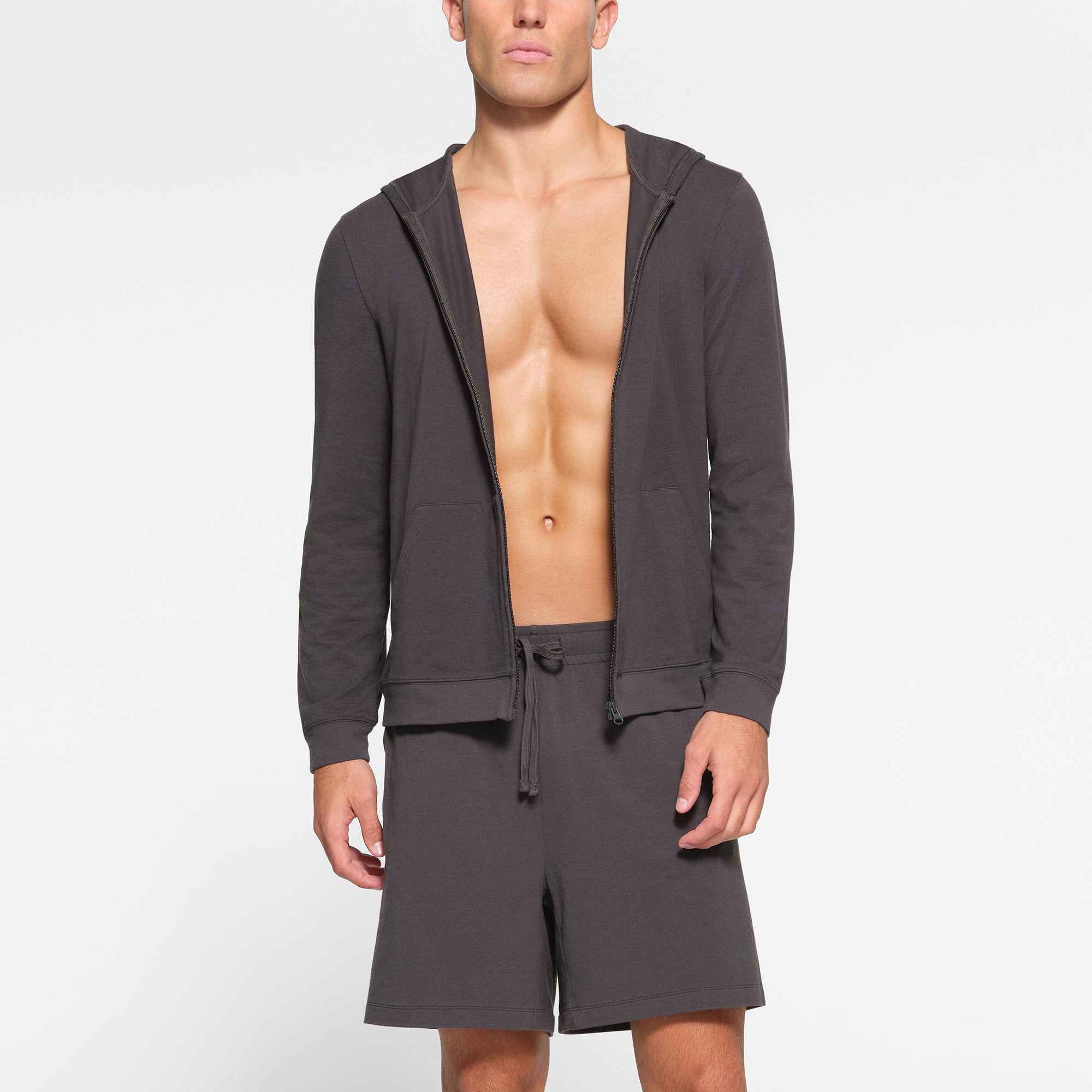 JERSEY LOUNGE MENS ZIP UP HOODIE | ASH - Image 5