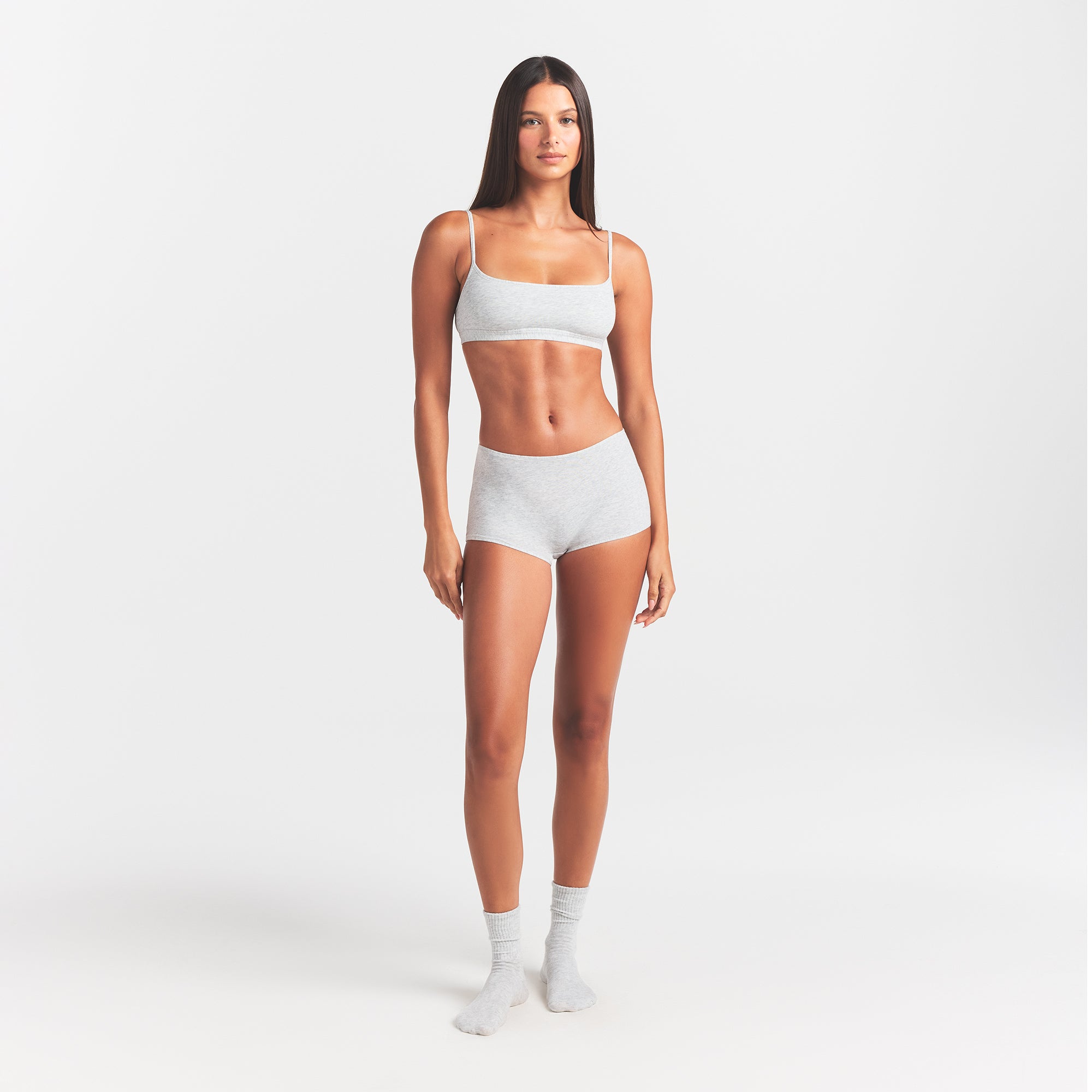 EVERYDAY COTTON BOY SHORT | LIGHT HEATHER GREY - Image 2