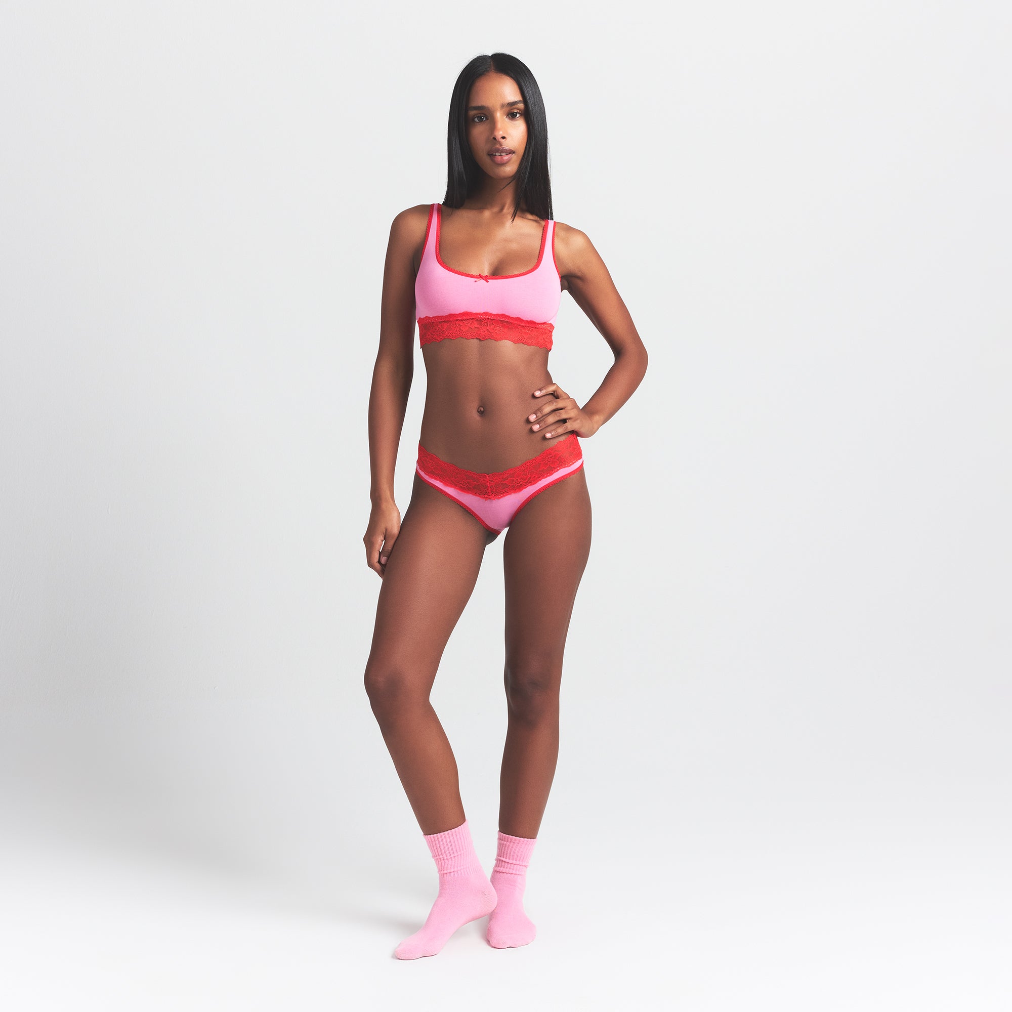 LIGHTWEIGHT COTTON WIDE LACE BRIEF | CARNATION CONTRAST - Image 2