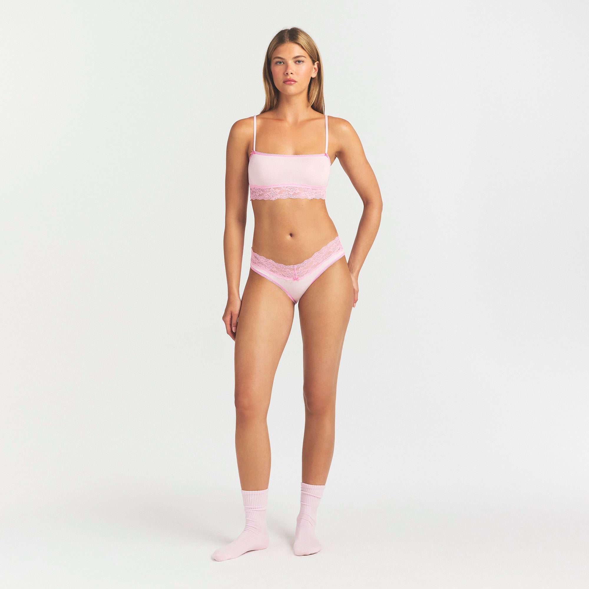 LIGHTWEIGHT COTTON WIDE LACE BRIEF | CHERRY BLOSSOM TONAL - Image 2